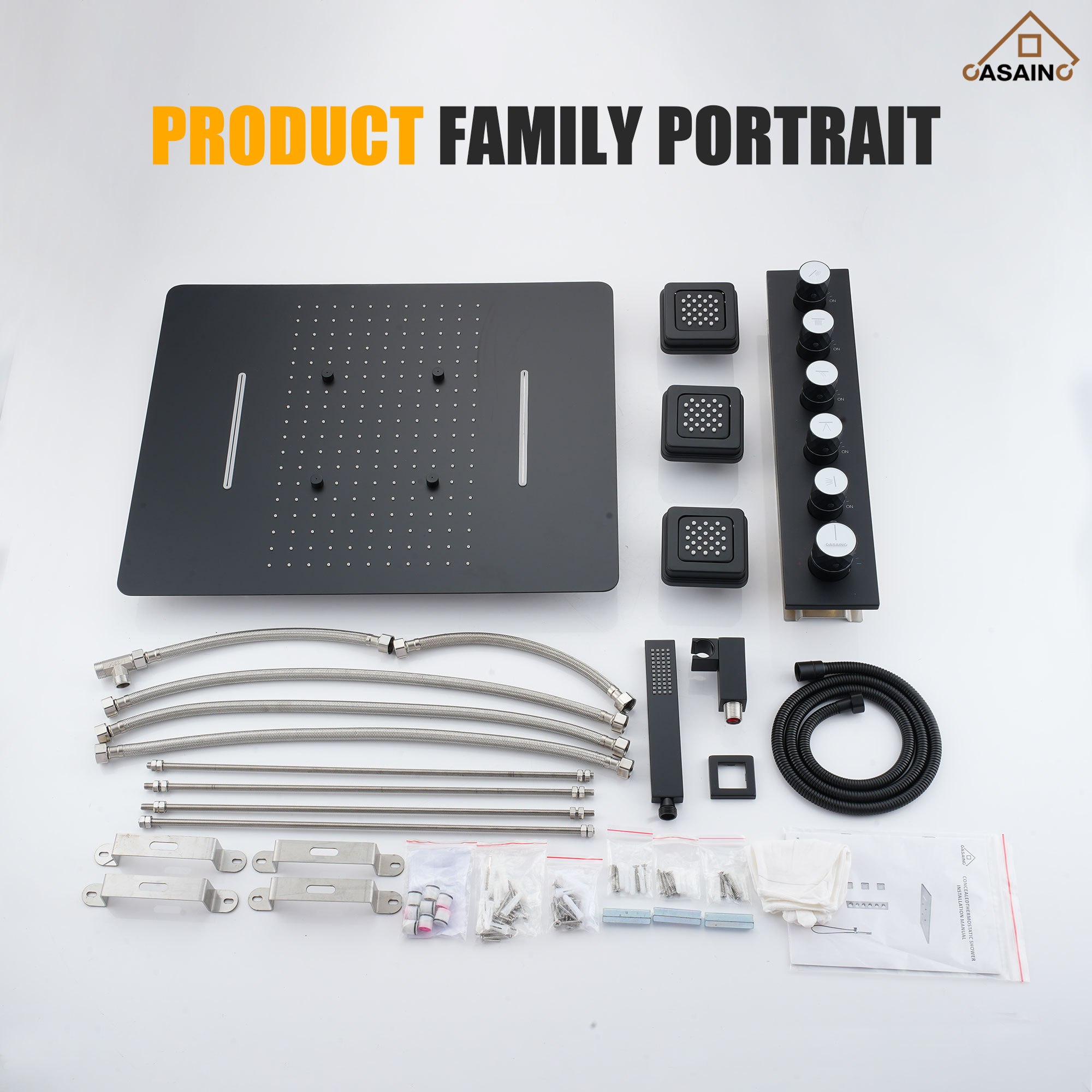 20*24'' Rectangle Shower System With 4 Sprays Modes & 3 Body Jets