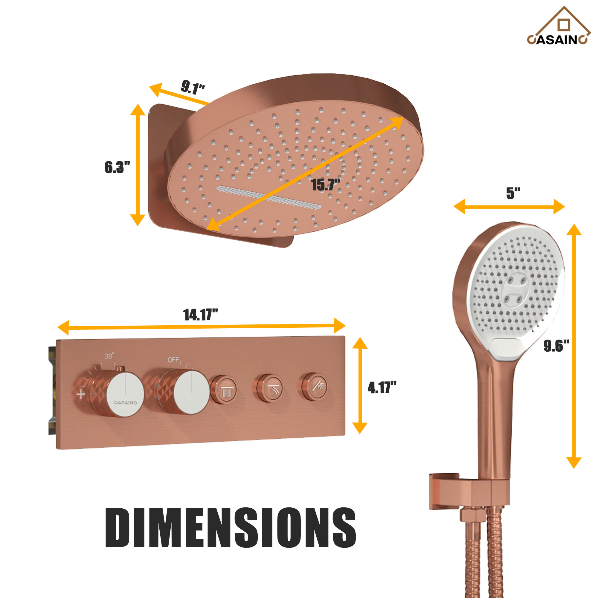 16'' Round Rainfall Multifunctional Shower System With 3-Spray Modes