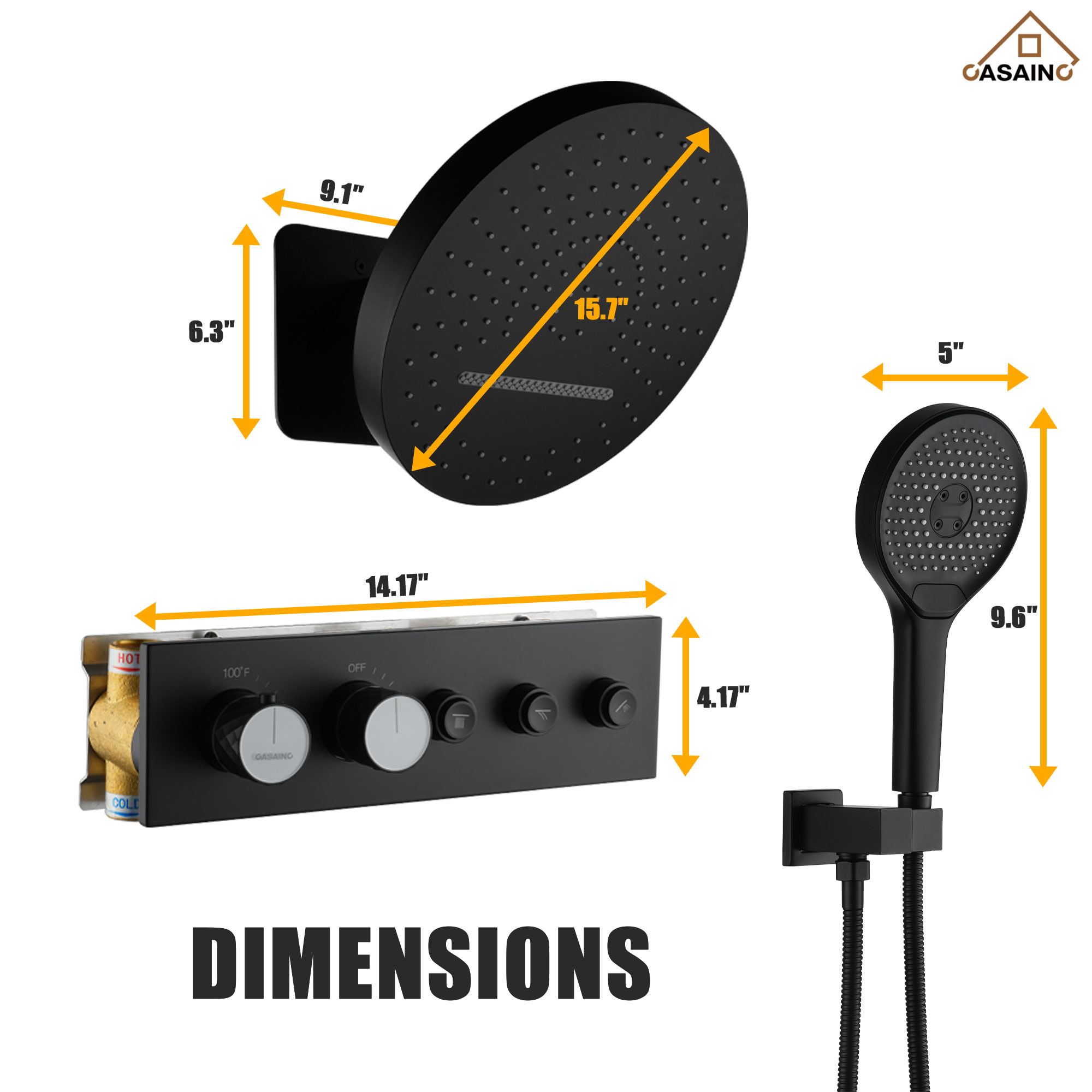 16'' Round Rainfall Multifunctional Shower System With 3-Spray Modes