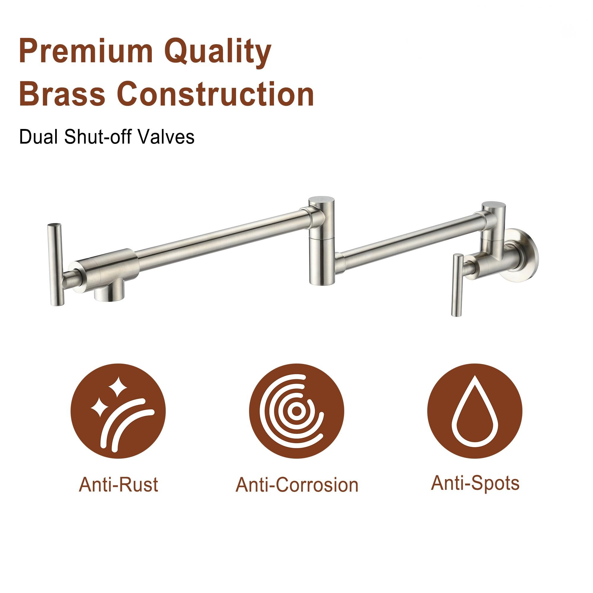 Wall Mount Pot Filler Kitchen Faucet with 360° Rotating Arm & Fast-Flow Aerator