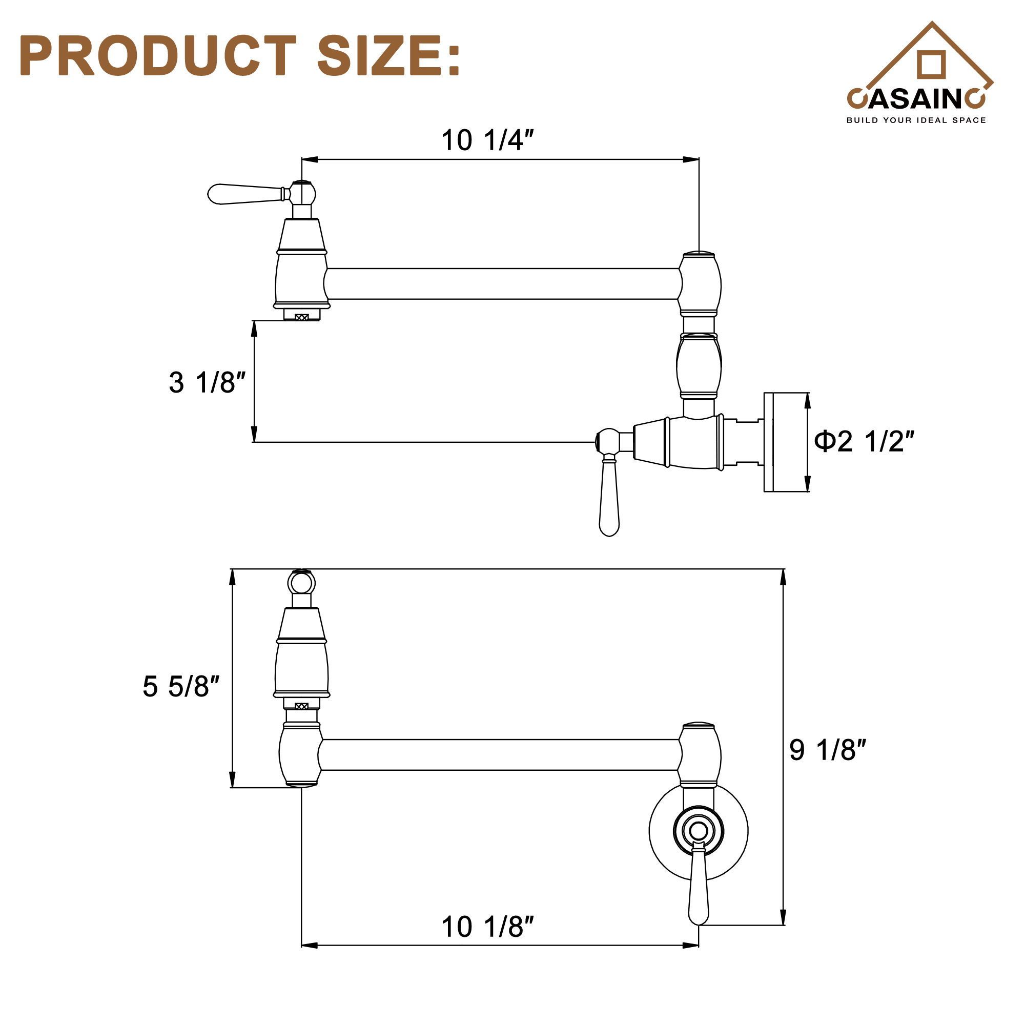 Stainless Steel 2-Handle Pot Filler Kitchen Faucet Wall Mount