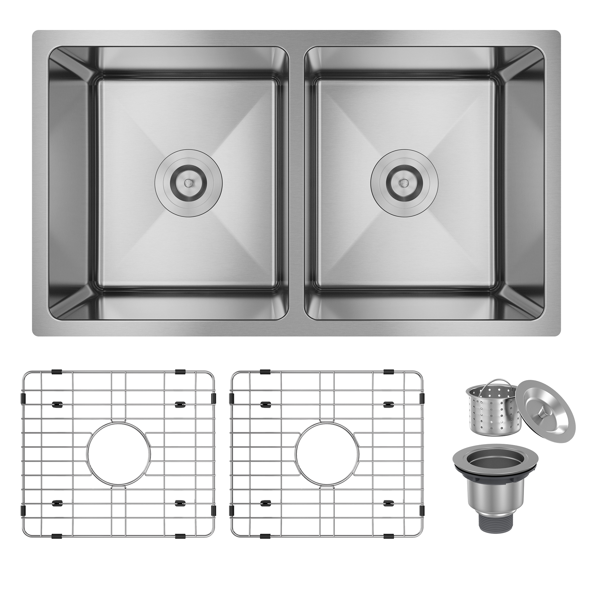 CASAINC 31 inch SUS304 Stainless Steel Double Bowl Undermount Workstation Kitchen Sink 18 gauge