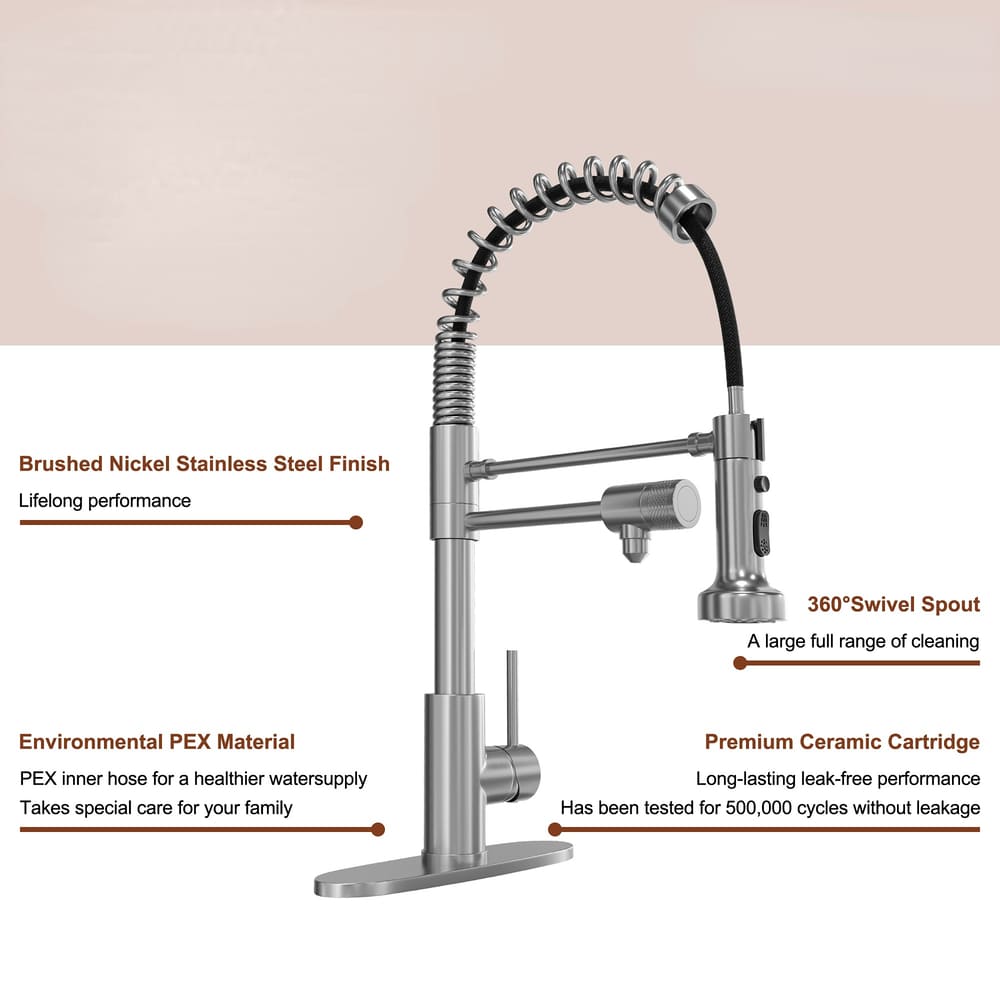 Pull-Down Kitchen Faucet with Purified Water Port - 3 Function Spray & Deck Plate