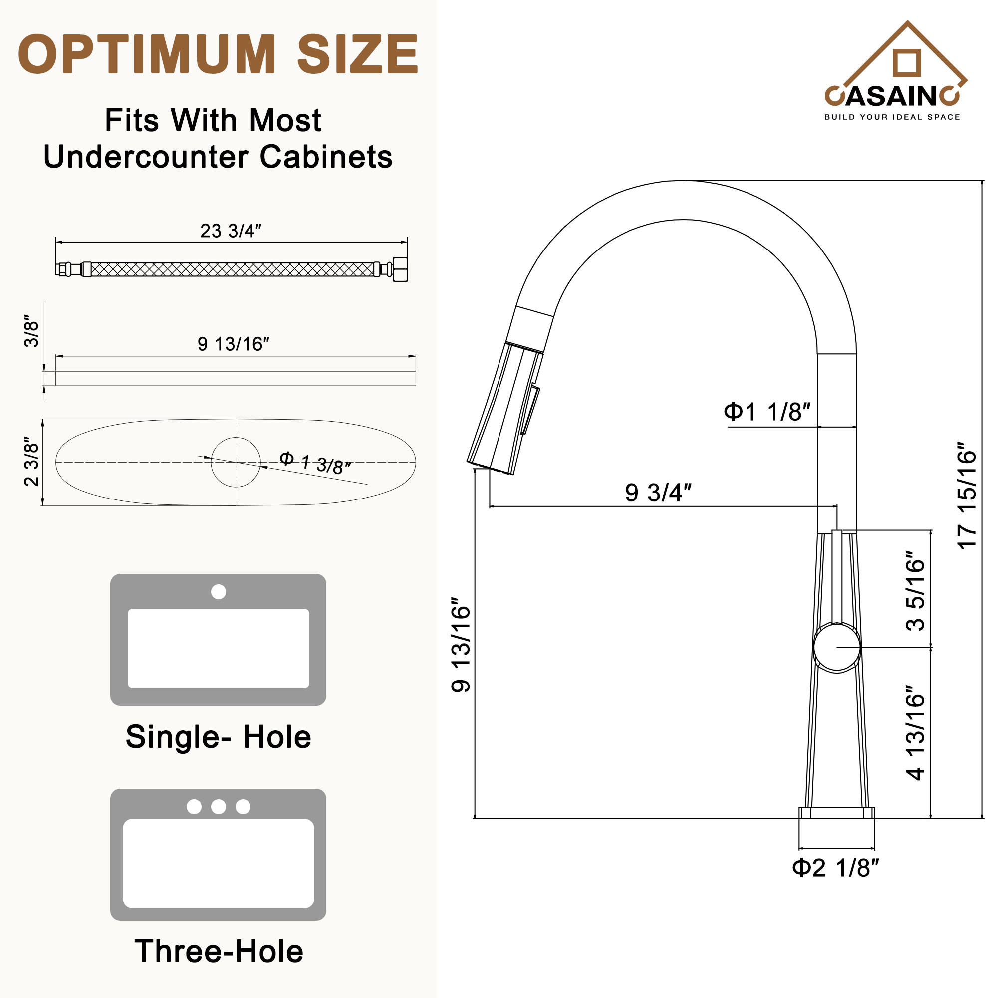 Single-Handle Pull-Out Kitchen Faucet in Brushed Nickel-CASAINC