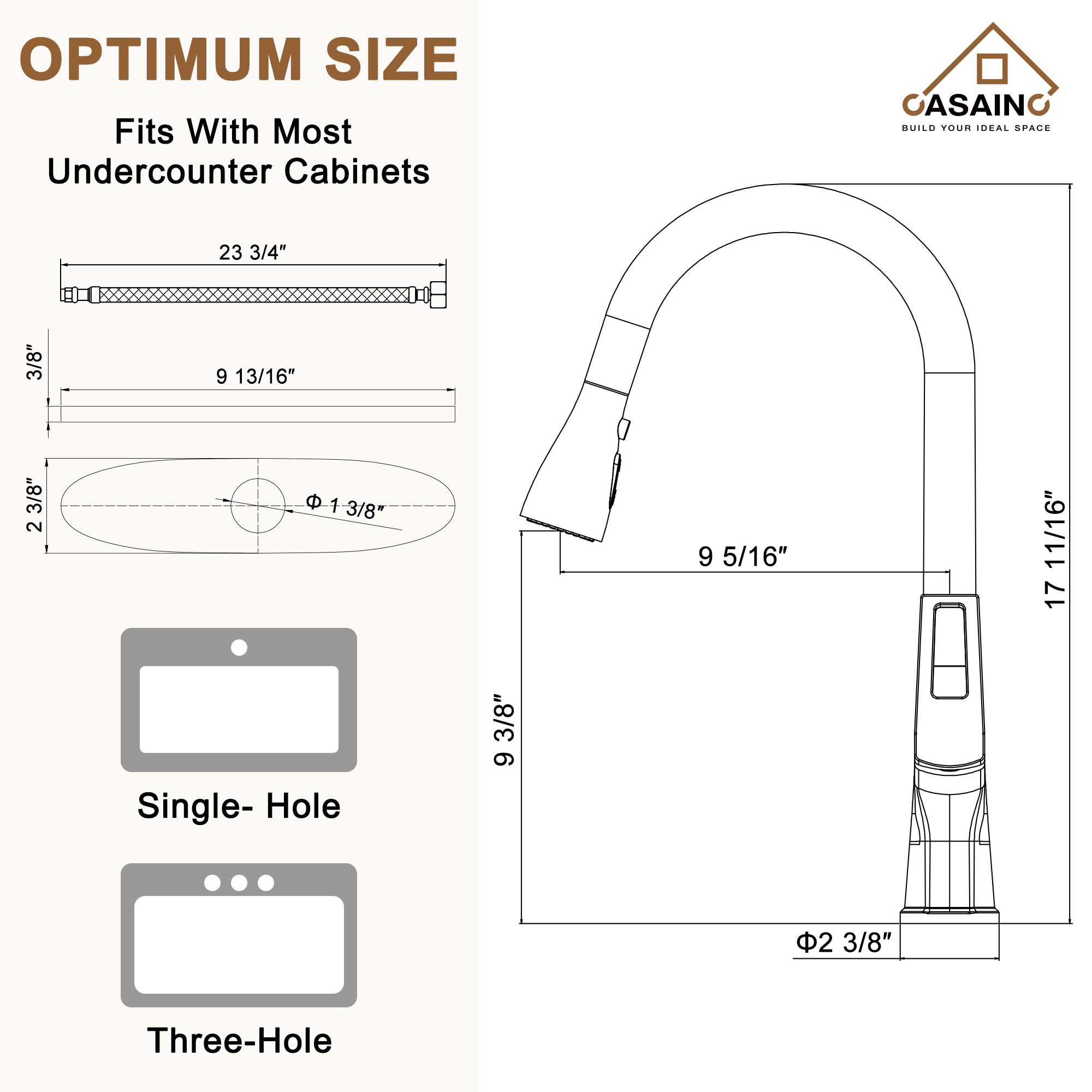 CASAINC Single-Handle Pull-Out Kitchen Faucet in Brushed Nickel/Matte Black/Matte White/Brushed Gold