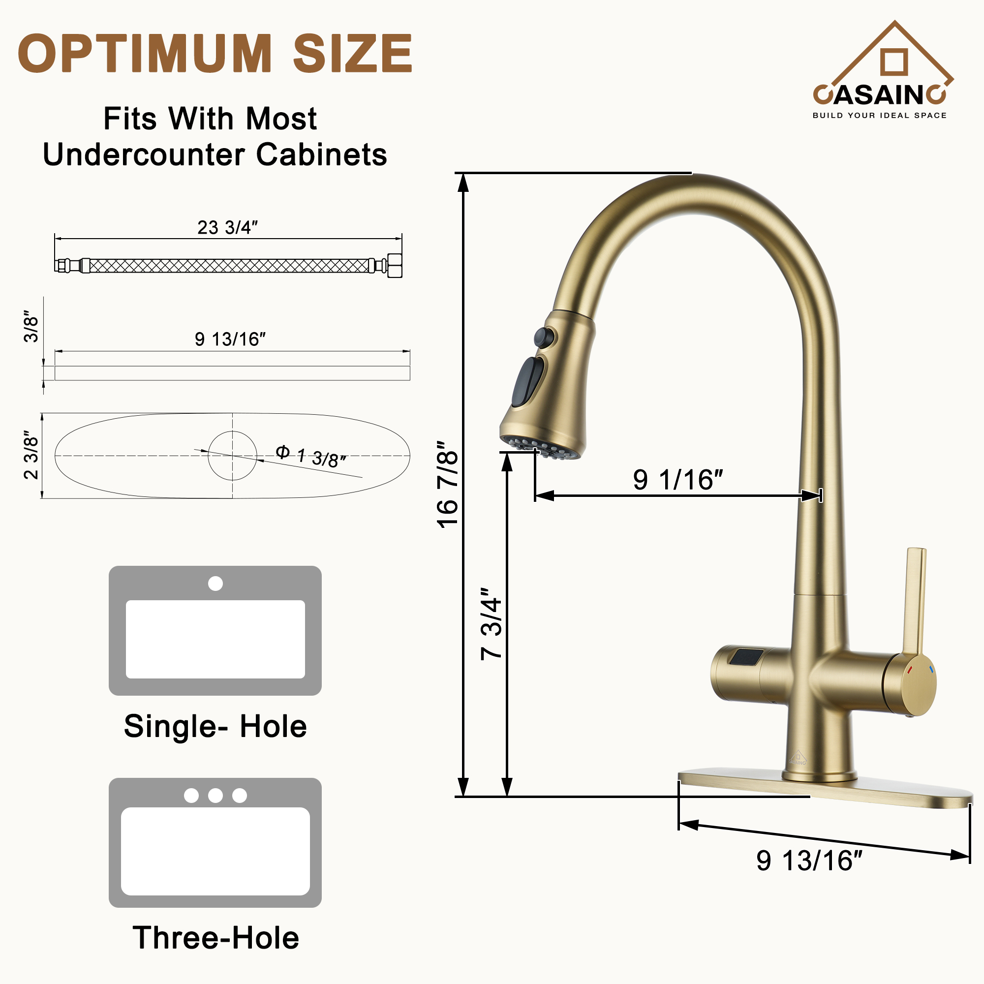 CASAINC Single-Handle Pull-Out Sprayer Kitchen Faucet with Digital Display