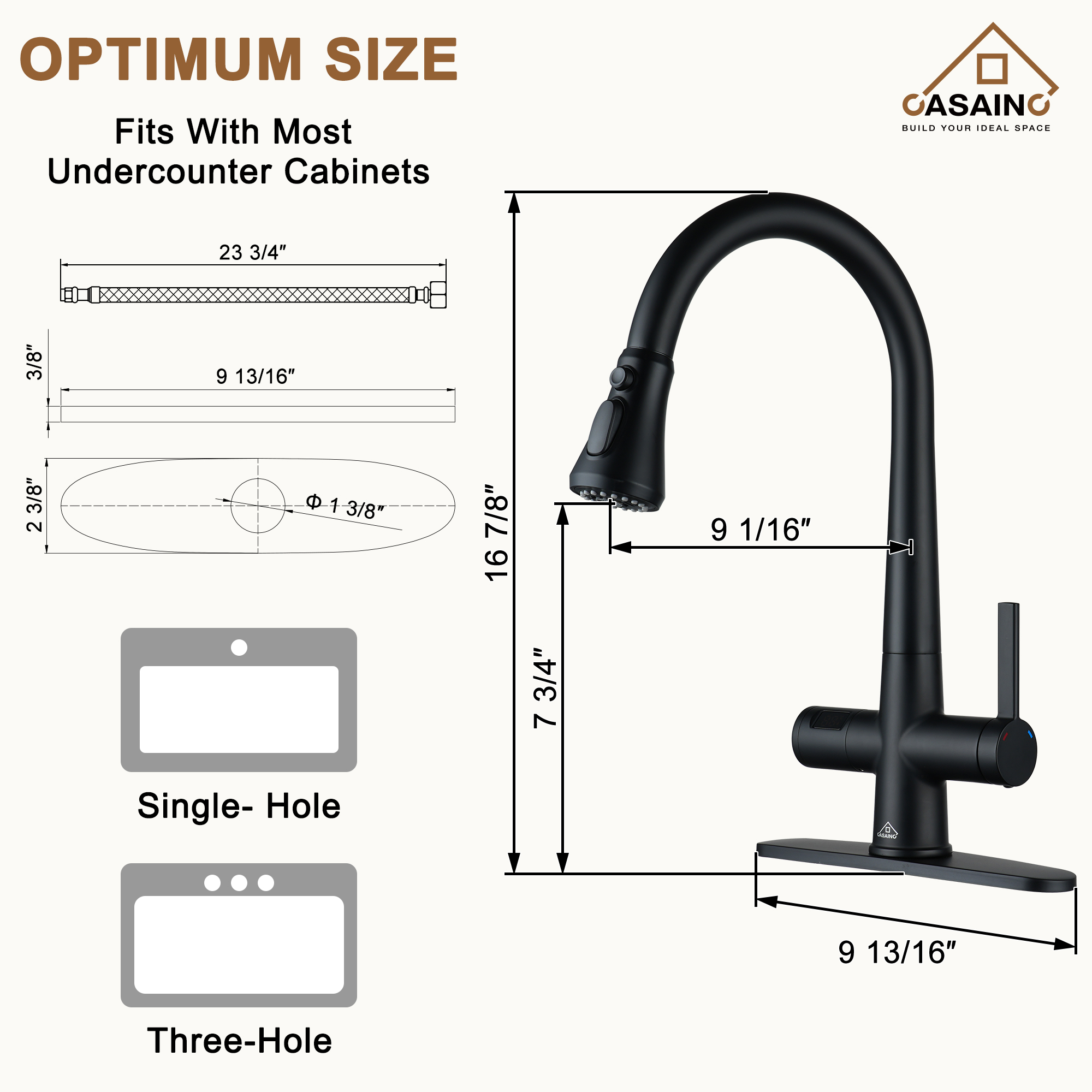 CASAINC Single-Handle Pull-Out Sprayer Kitchen Faucet with Digital Display