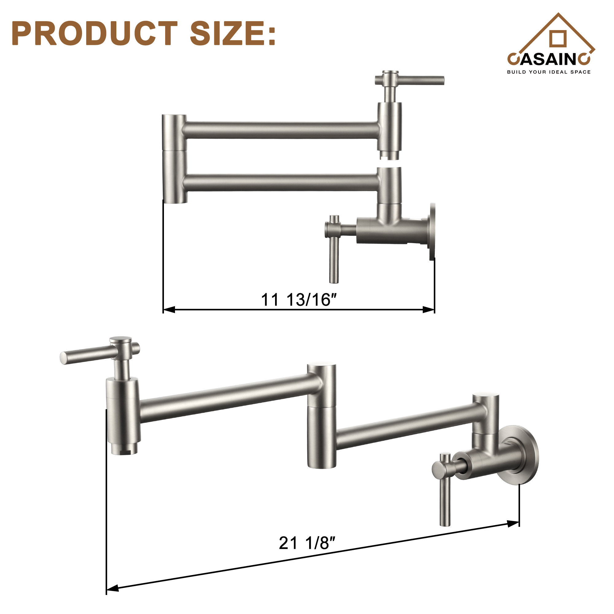 Stainless Steel Folding 2-Handle Switch Head Wall Mounted Pot Filler Kitchen Faucet