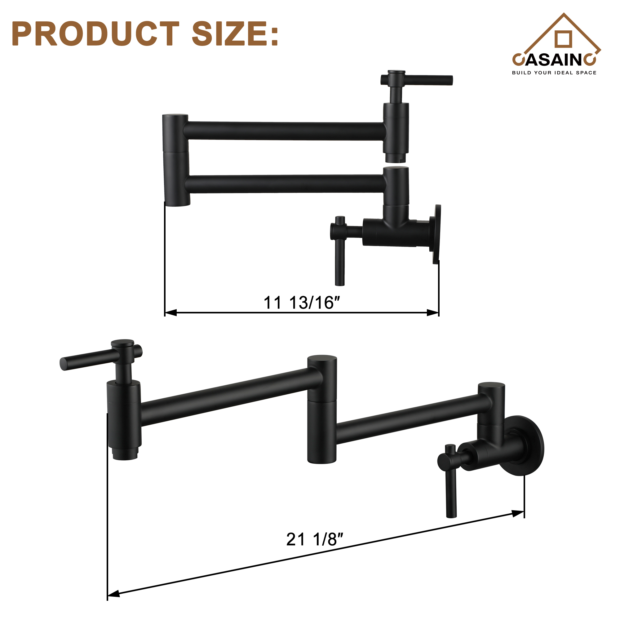 Stainless Steel Folding 2-Handle Switch Head Wall Mounted Pot Filler Kitchen Faucet