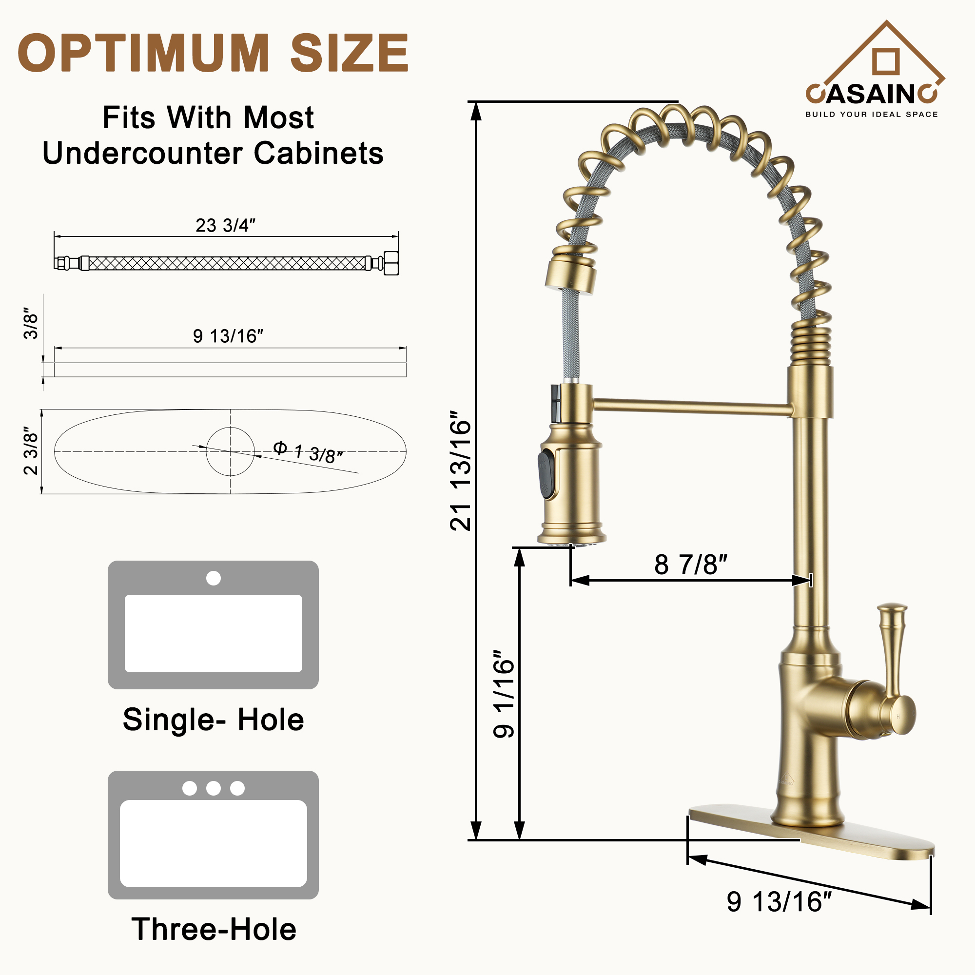 CASAINC CASAINC Single-Handle Spring Pull-Out Kitchen Faucet in Brushed Nickel/Matte Black/Matte White/Brushed Gold