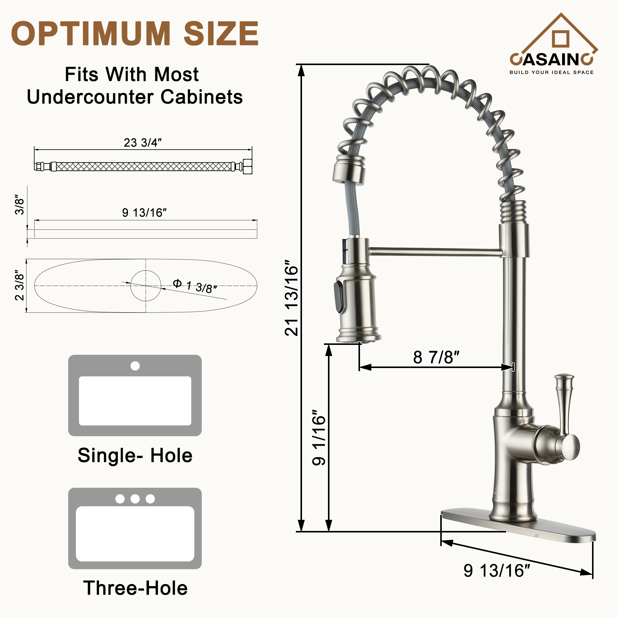 CASAINC CASAINC Single-Handle Spring Pull-Out Kitchen Faucet in Brushed Nickel/Matte Black/Matte White/Brushed Gold