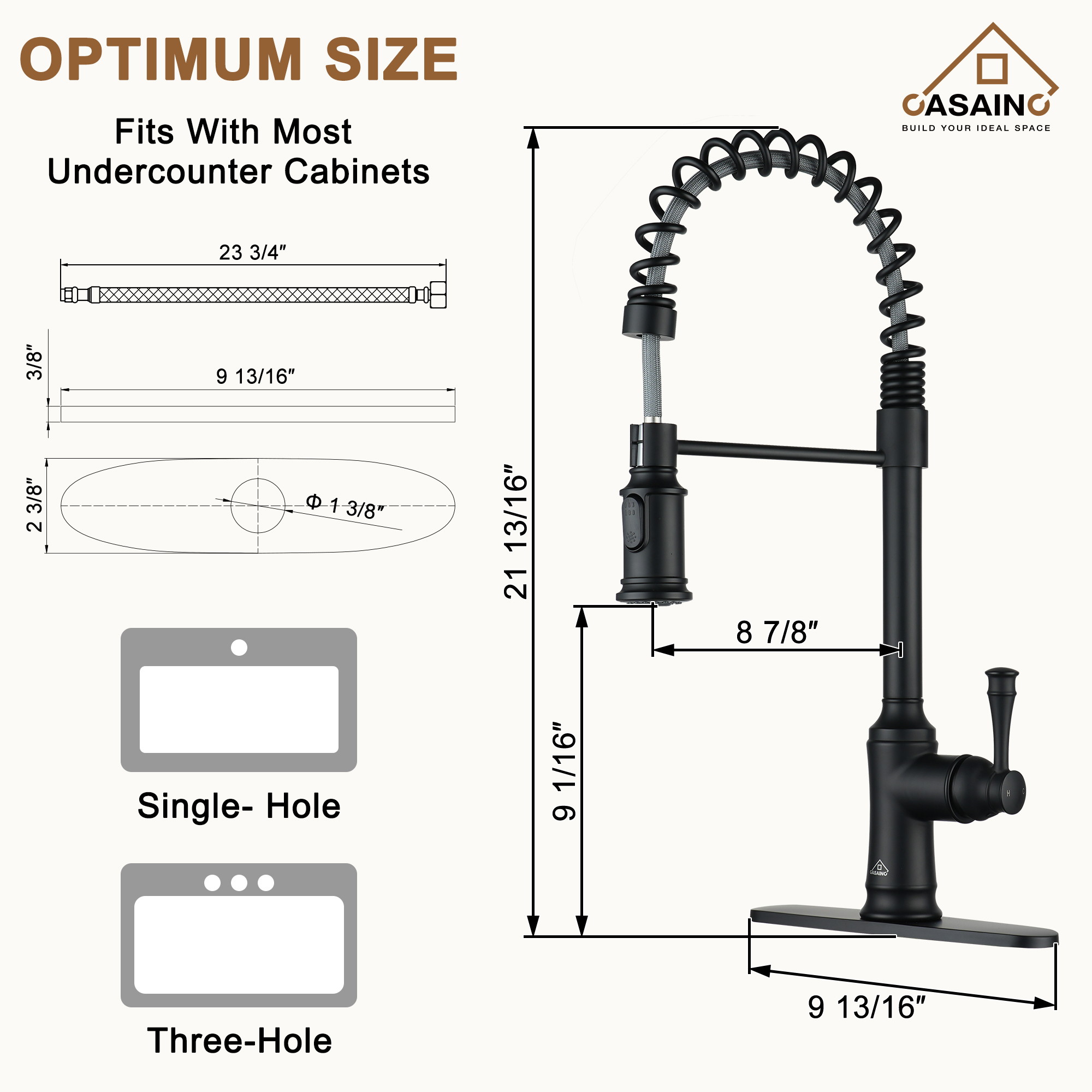 CASAINC CASAINC Single-Handle Spring Pull-Out Kitchen Faucet in Brushed Nickel/Matte Black/Matte White/Brushed Gold