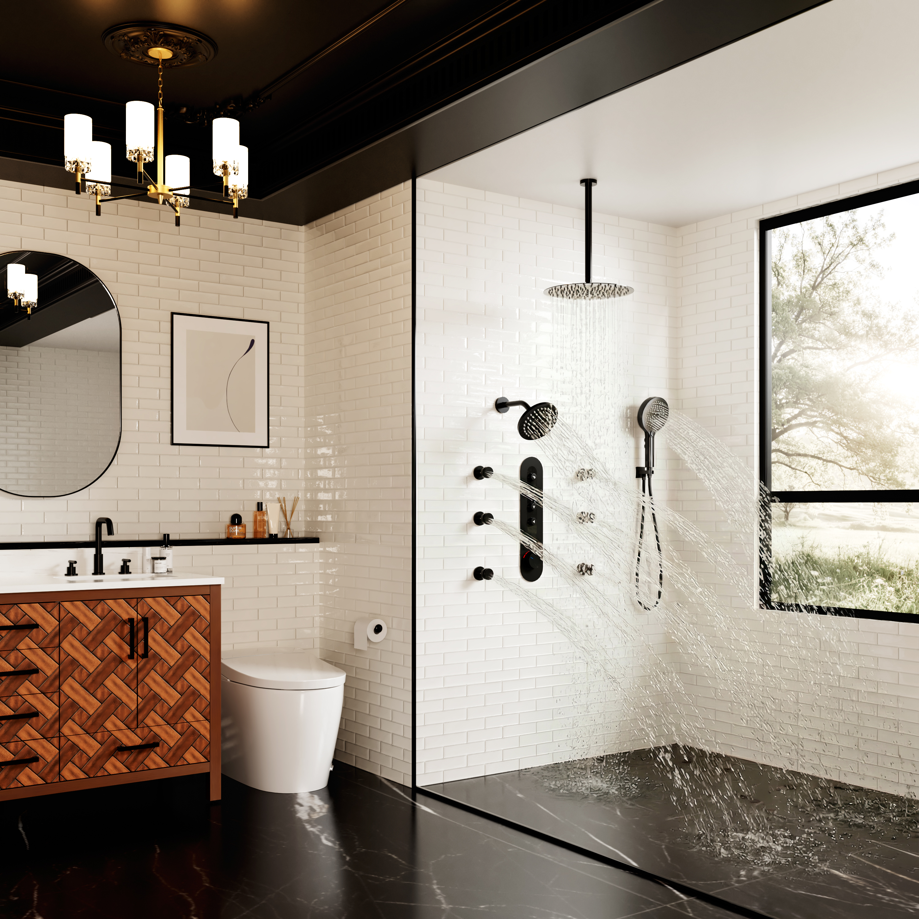 12-inch 4-Function Thermostatic Shower System with Digital Display & Body Jet