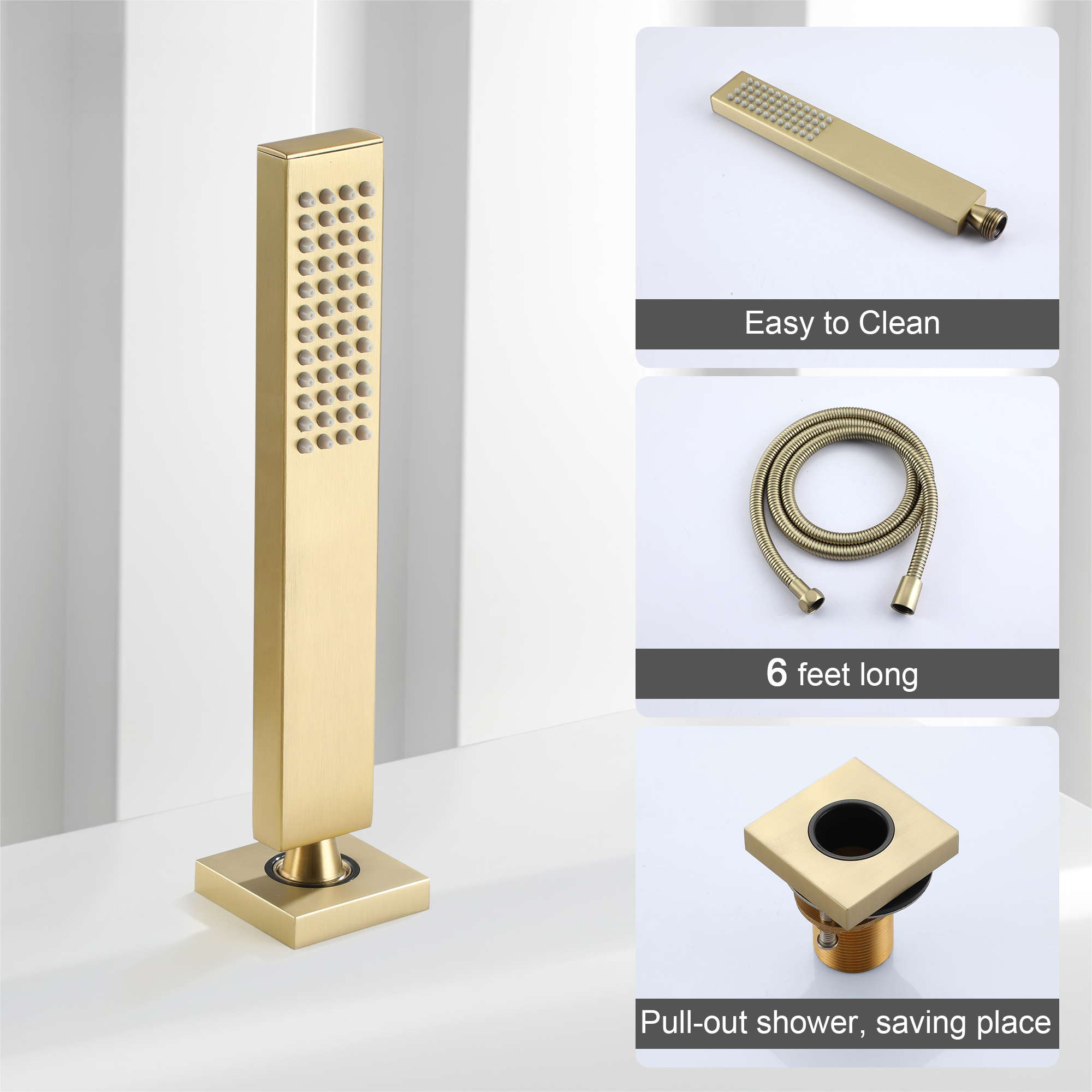 Deck-Mounted Roman Tub Faucet with Hand Shower in Matte Black/Brushed Gold