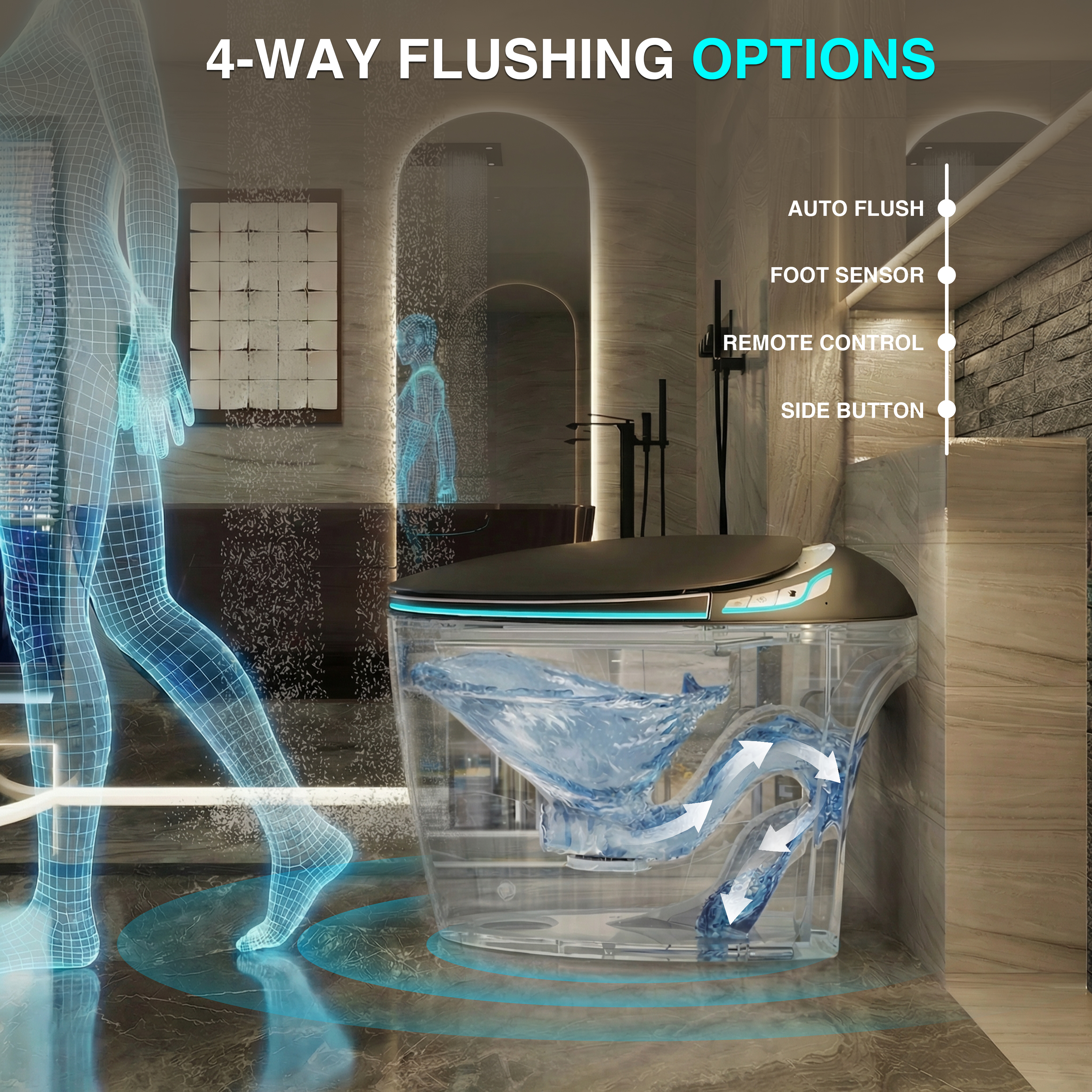 Egg-Shaped Smart Toilet with Automatic Lid, Heated Seat & Bidet Wash, Black & Pink