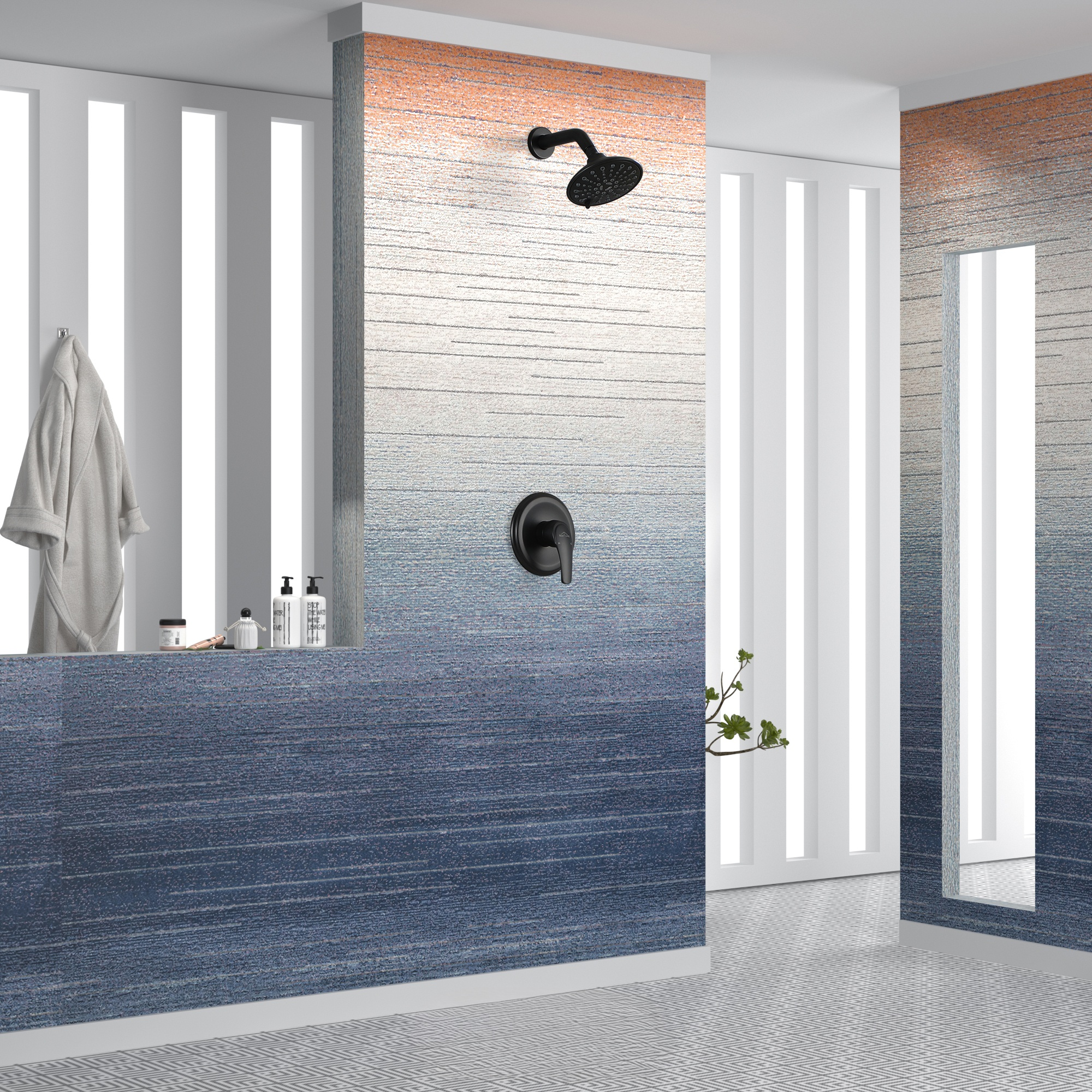 6" Wall Mounted Matte Black Shower Faucet with 6 Spray Patterns