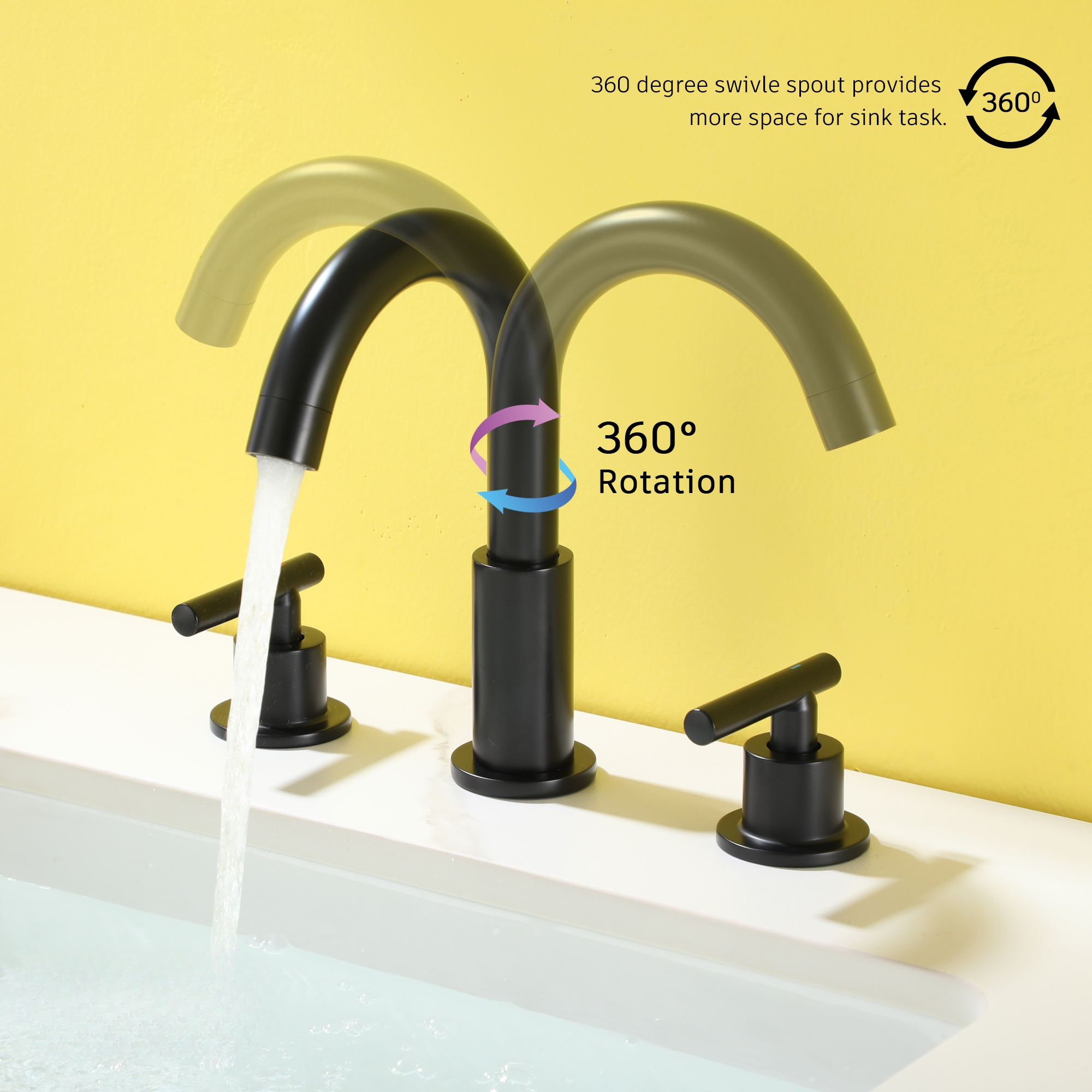 8" Widespread 3-Hole Mid-Arc Bathroom Sink Faucet with 2-Handle Design