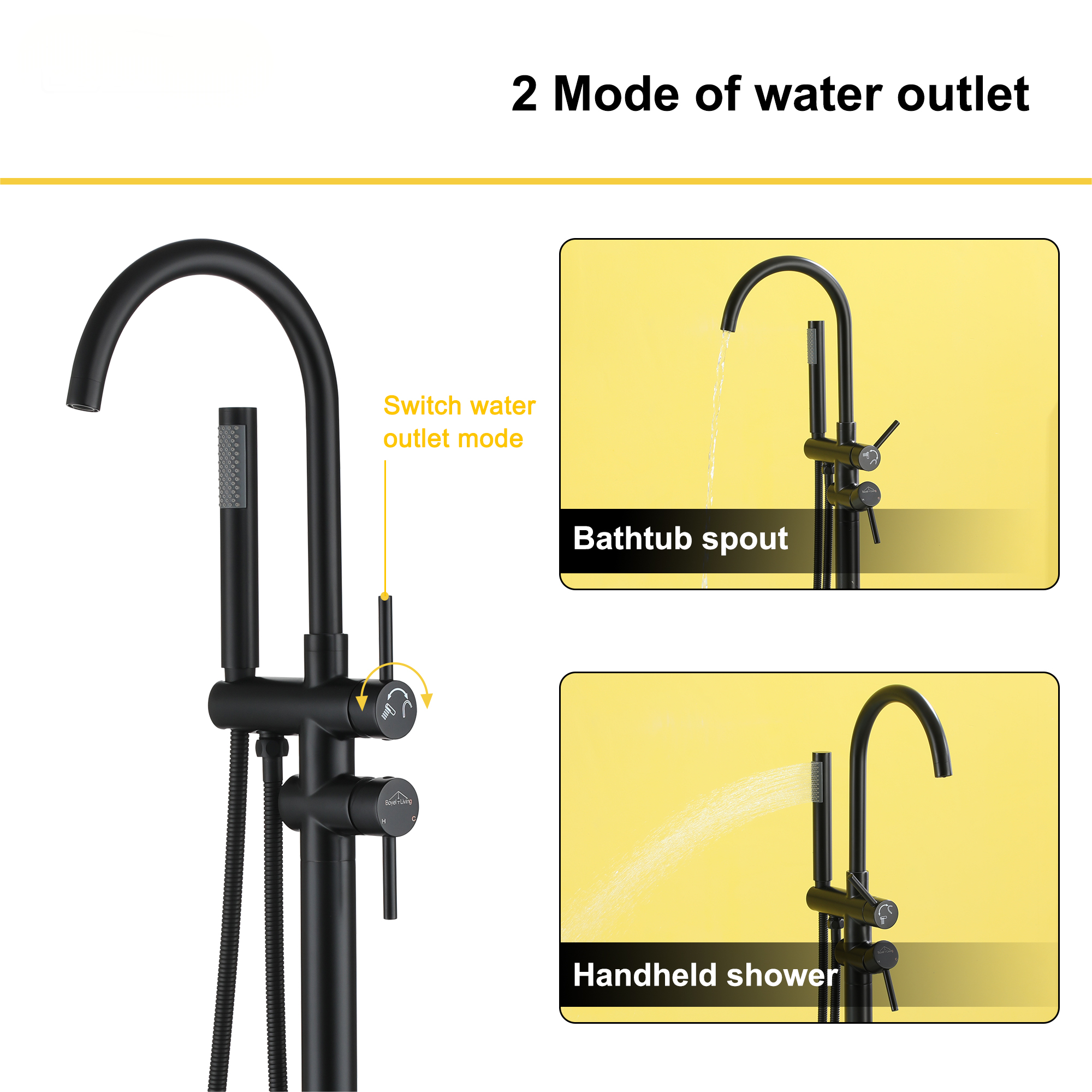 2-Handle Freestanding Bathtub Faucet with Handheld Shower