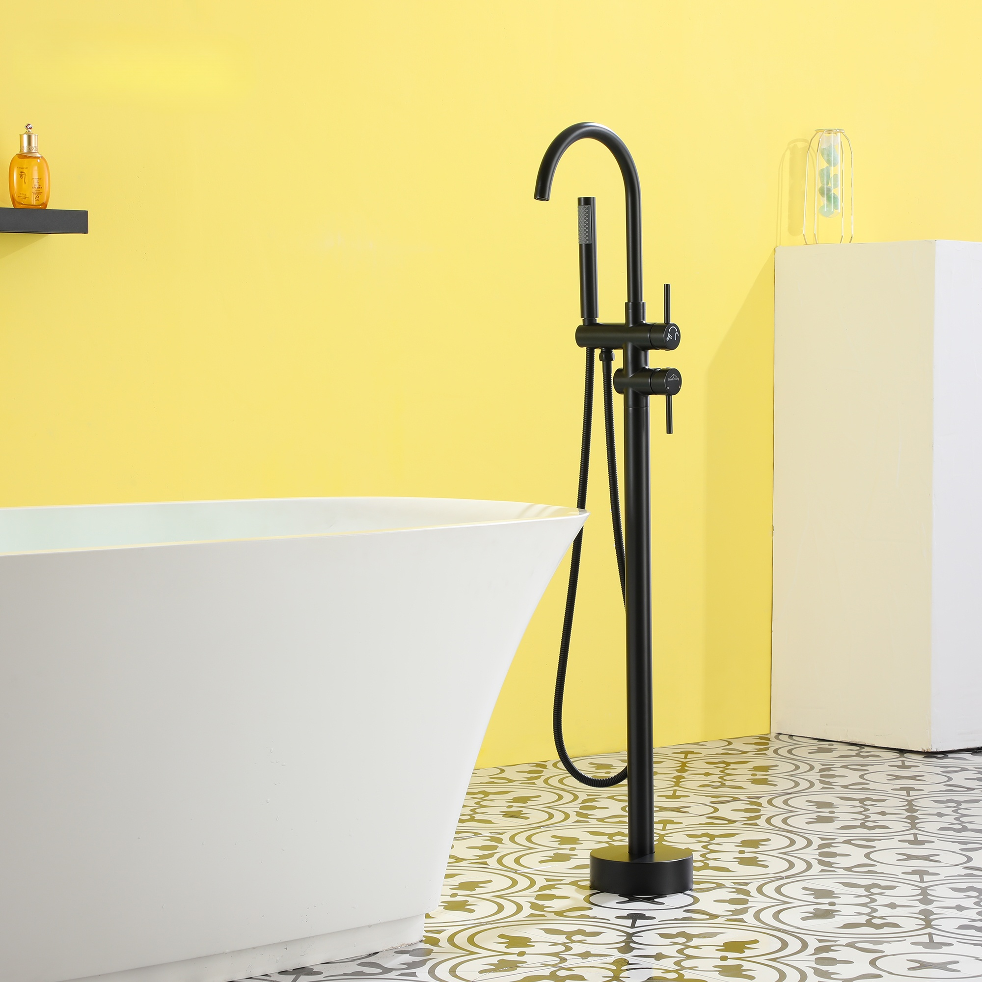 2-Handle Freestanding Bathtub Faucet with Handheld Shower