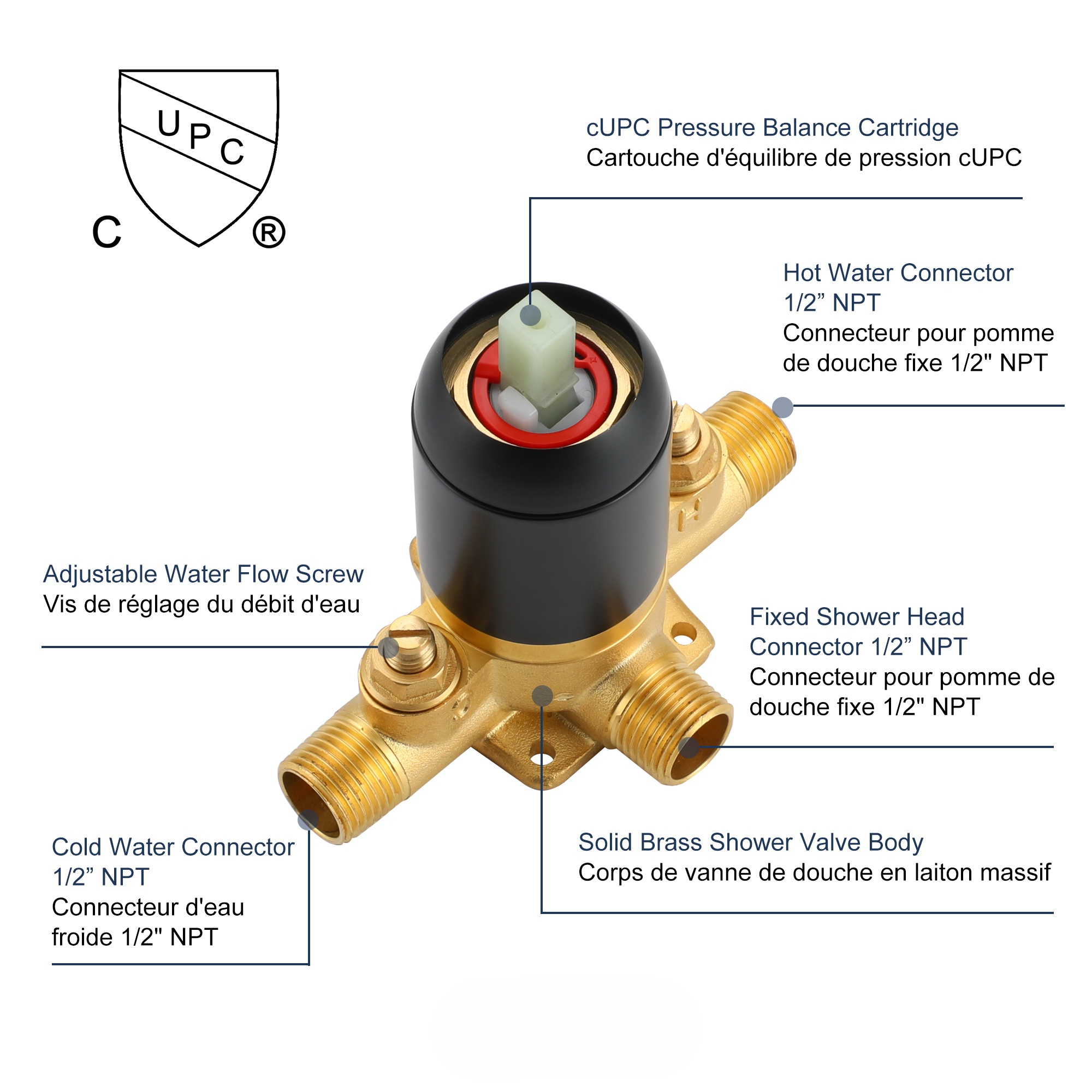 6" Wall Mounted Matte Black Shower Faucet with 6 Spray Patterns