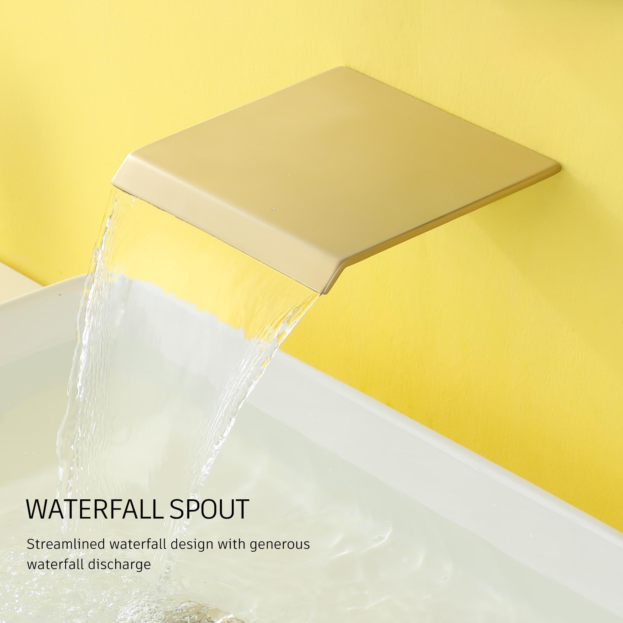 Wall Mounted Waterfall Bathroom Sink Faucet in Matte Black & Brushed Gold