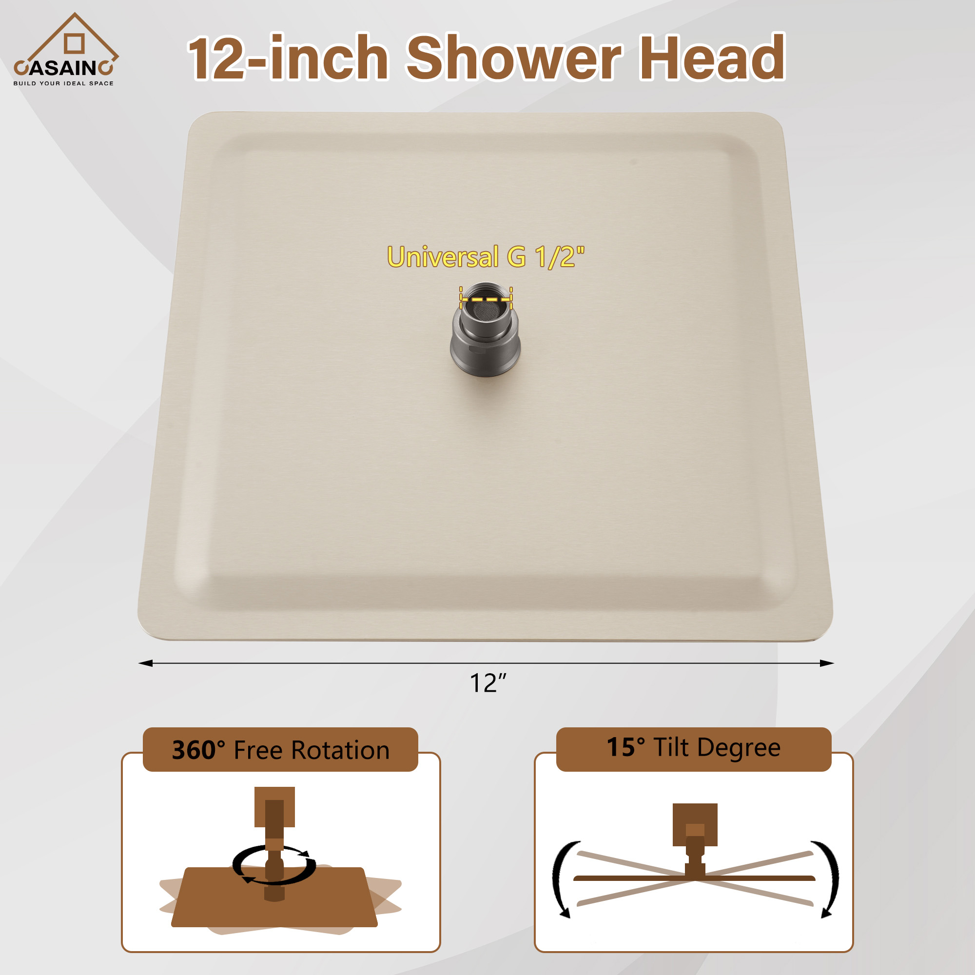 10"/12" Rain Shower Head Stainless Steel Square Showerhead