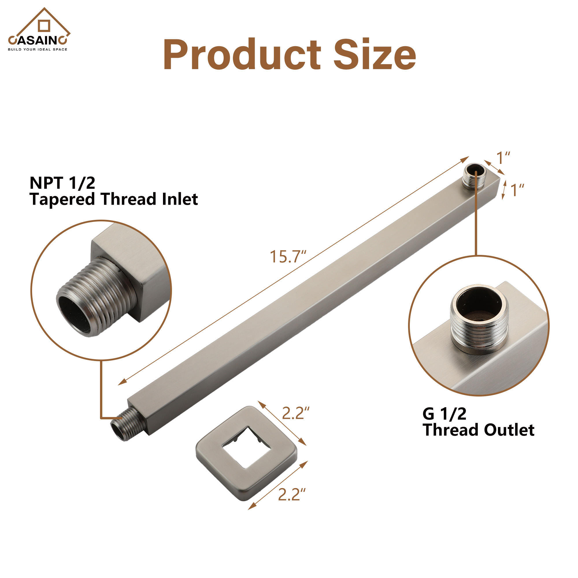 15.75" Wall-Mounted Square Shower Arm with Flange
