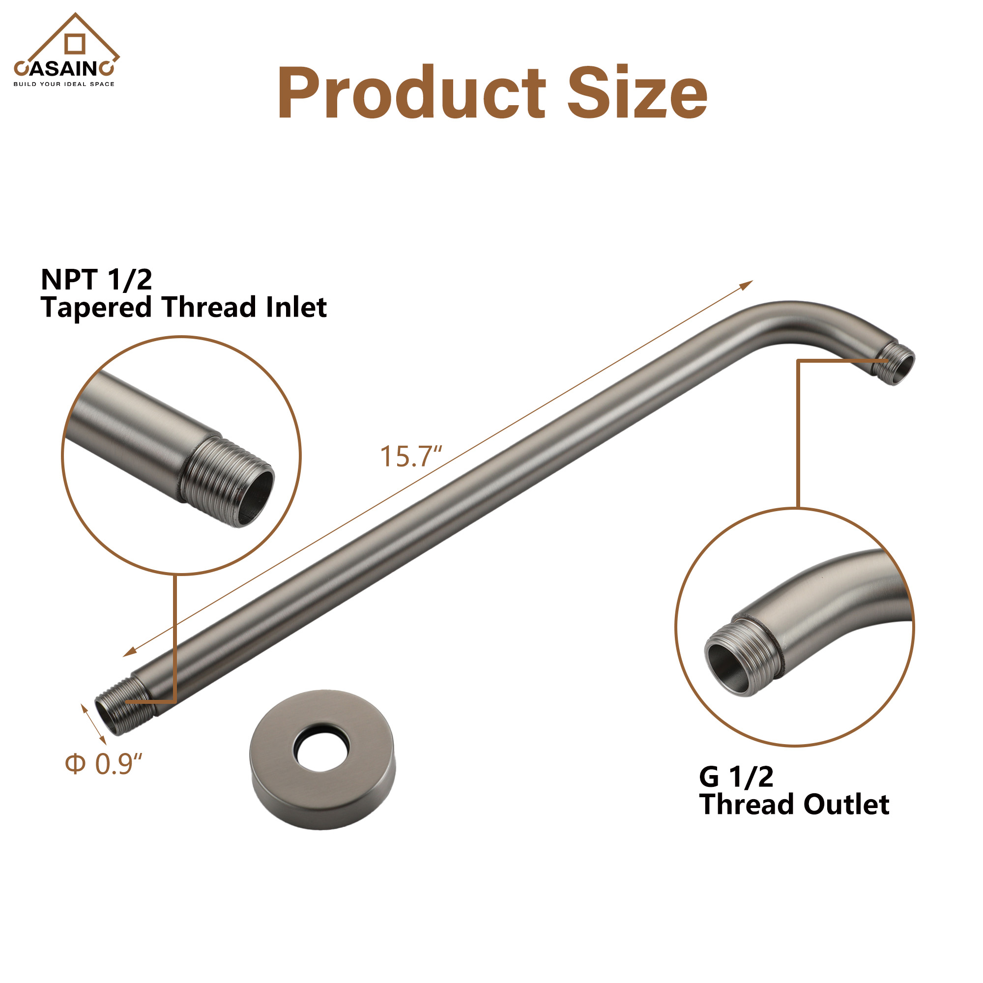 15.75" Round Wall-Mounted Shower Head Extension Arm with Flange