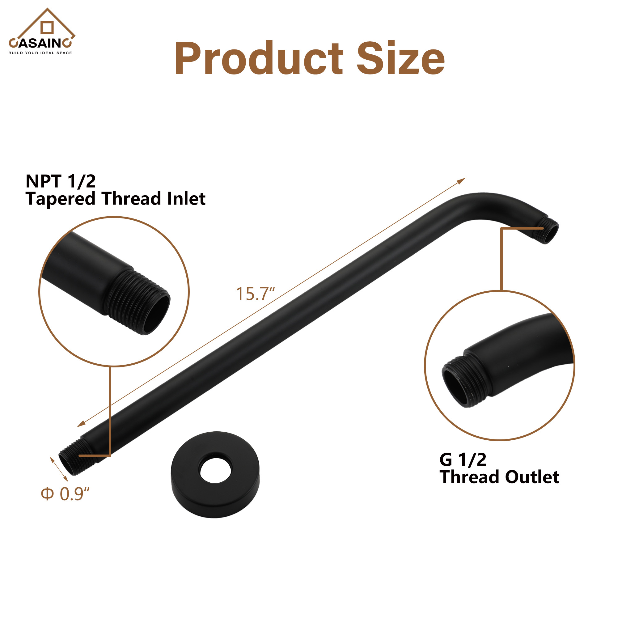 15.75" Round WallMounted Shower Head Extension Arm with Flange