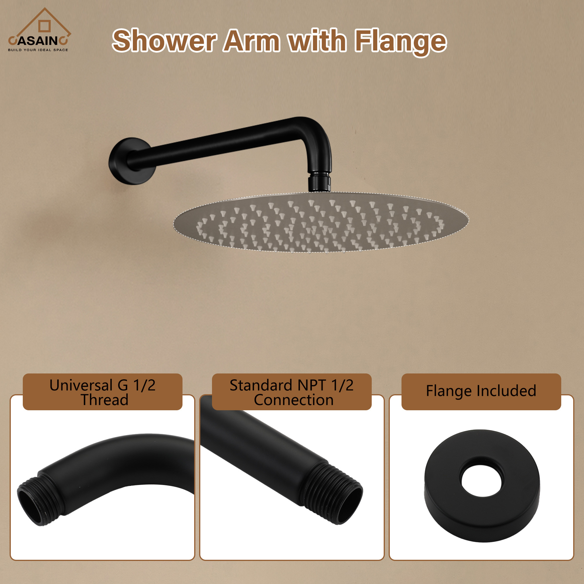 15.75" Round Wall-Mounted Shower Head Extension Arm with Flange