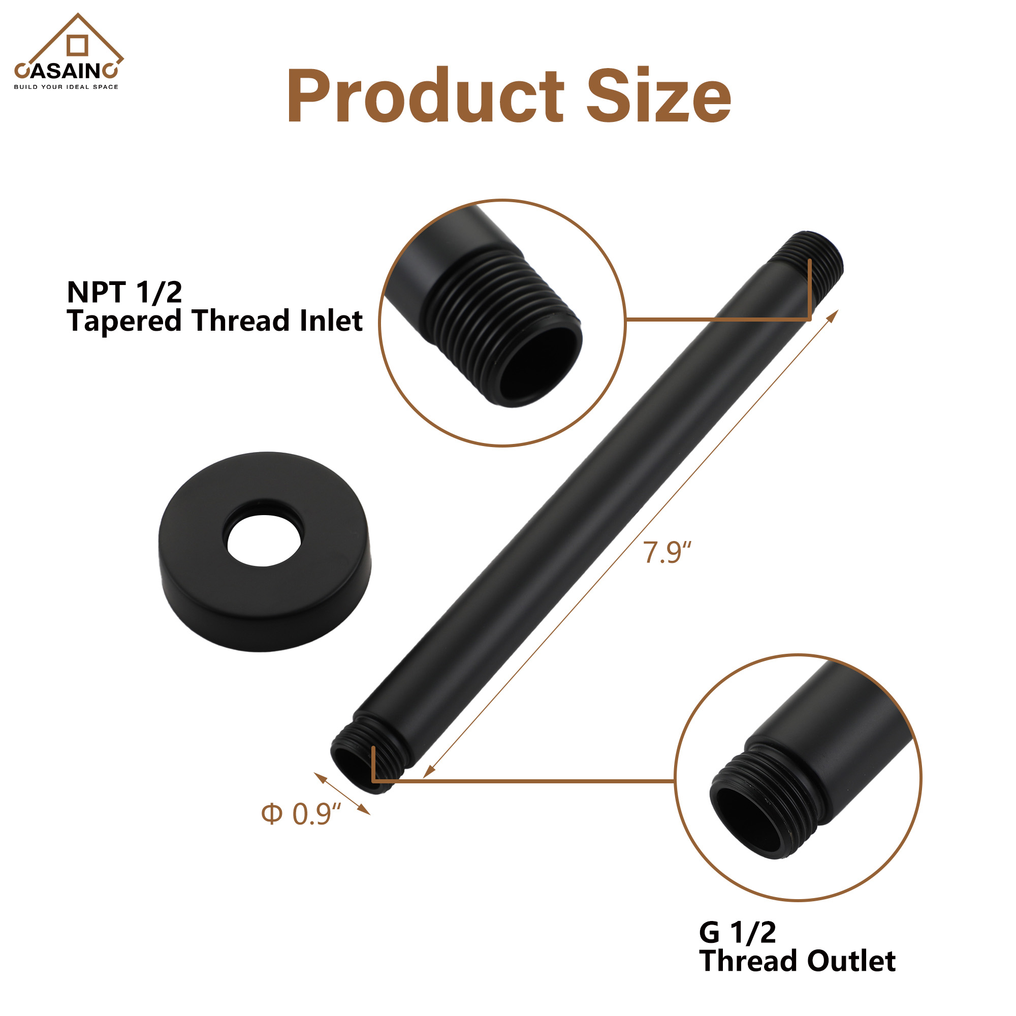 7.87"/11.81" Ceiling-Mounted Round Shower Arm with Flange Cover