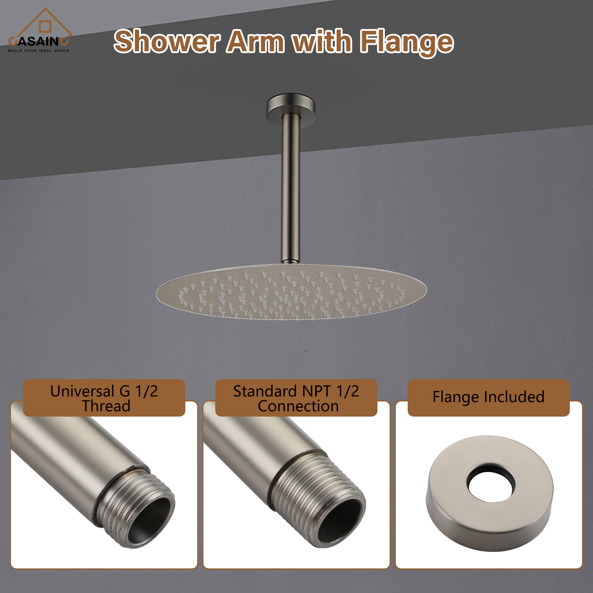 7.87"/11.81" Ceiling-Mounted Round Shower Arm with Flange Cover