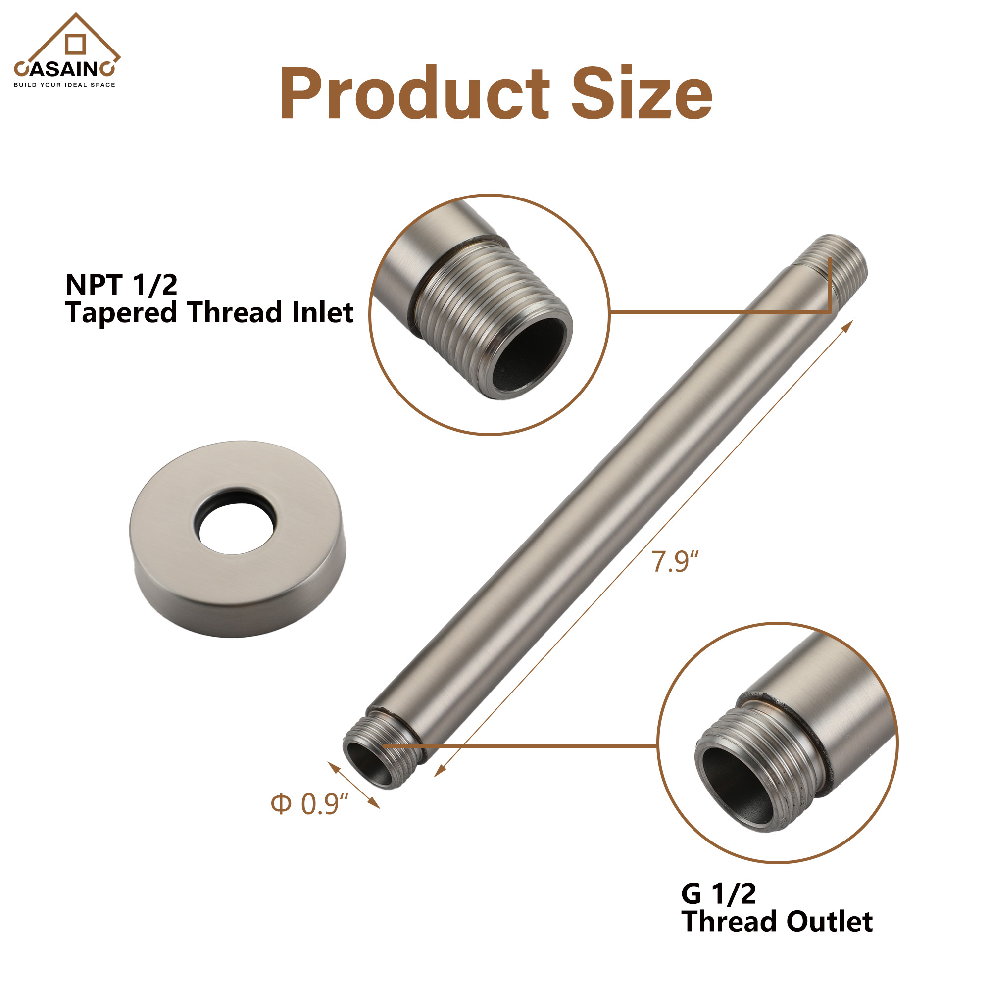 7.87"/11.81" Ceiling-Mounted Round Shower Arm with Flange Cover
