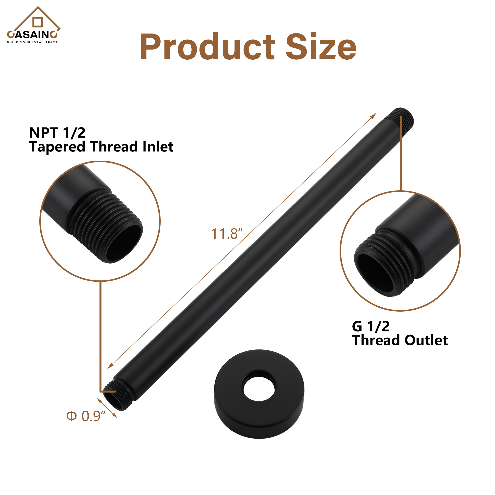 7.87"/11.81" Ceiling-Mounted Round Shower Arm with Flange Cover