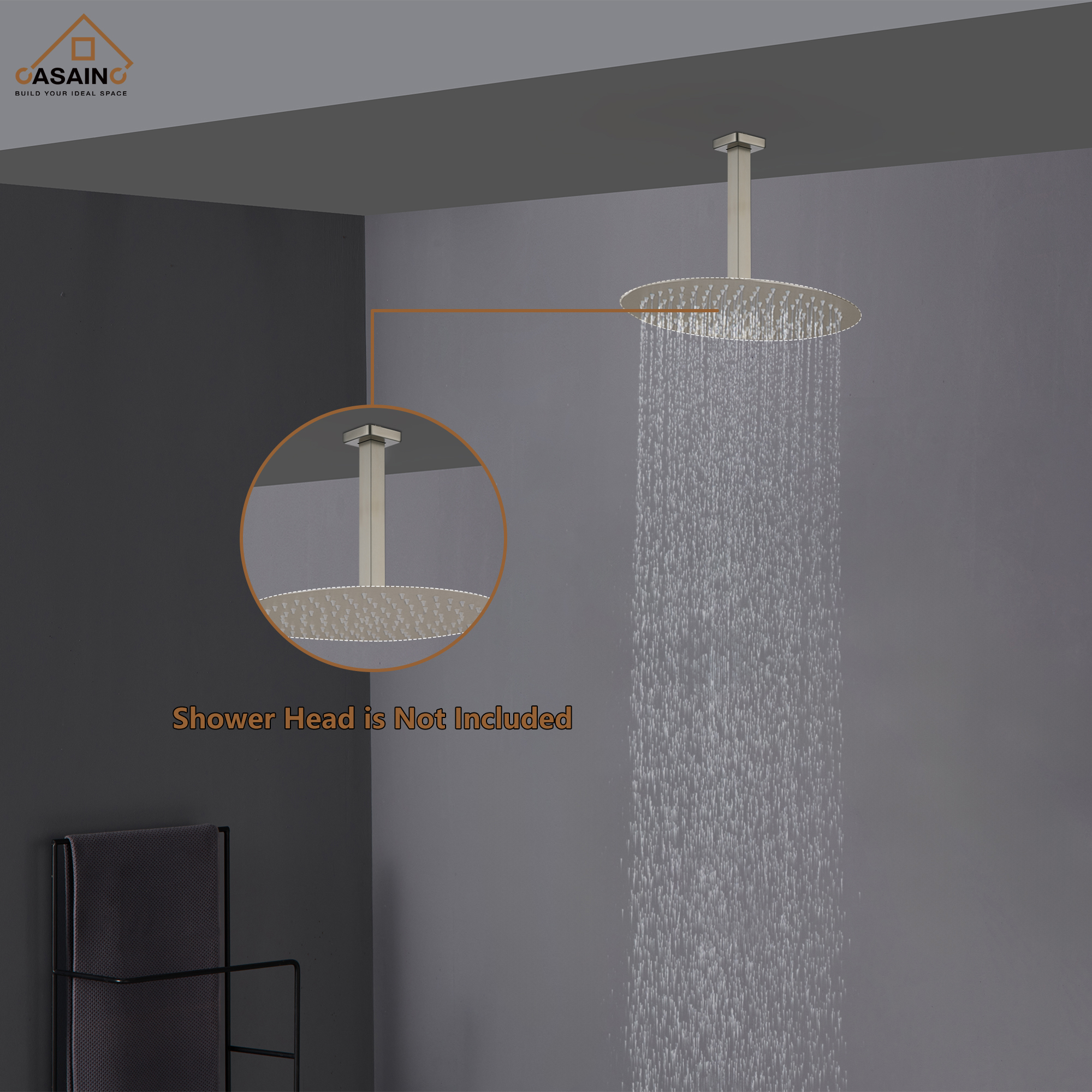 7.87"/11.81" Square Ceiling-Mounted Shower Arm with Flange Cover