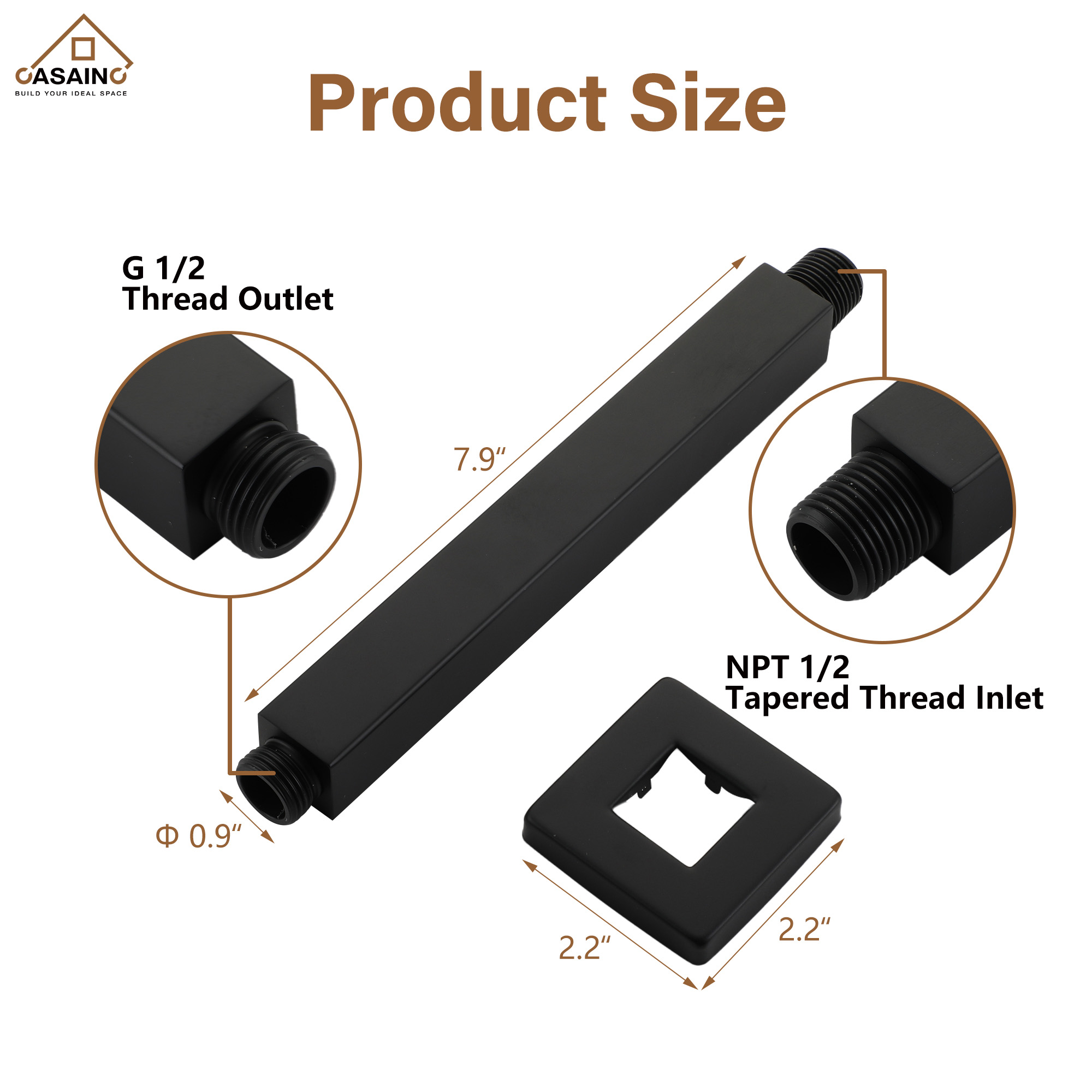 7.87"/11.81" Square Ceiling-Mounted Shower Arm with Flange Cover