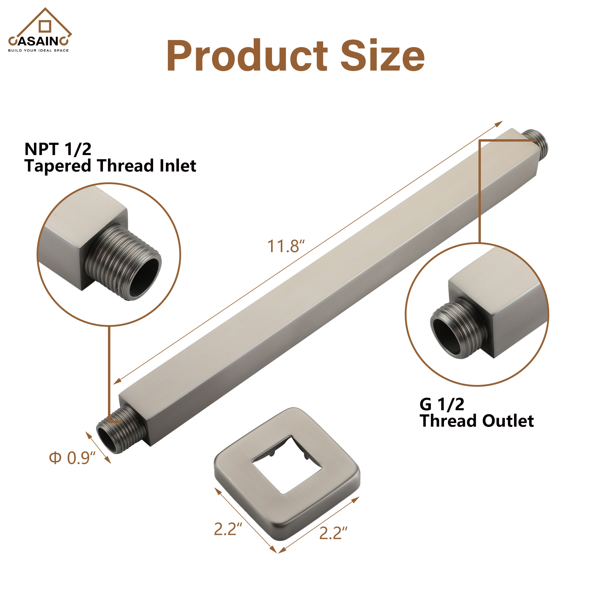 7.87"/11.81" Square Ceiling-Mounted Shower Arm with Flange Cover