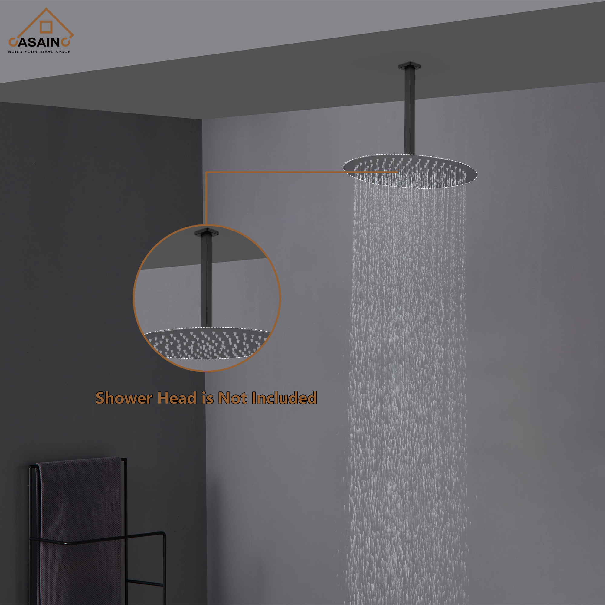 7.87"/11.81" Square Ceiling-Mounted Shower Arm with Flange Cover