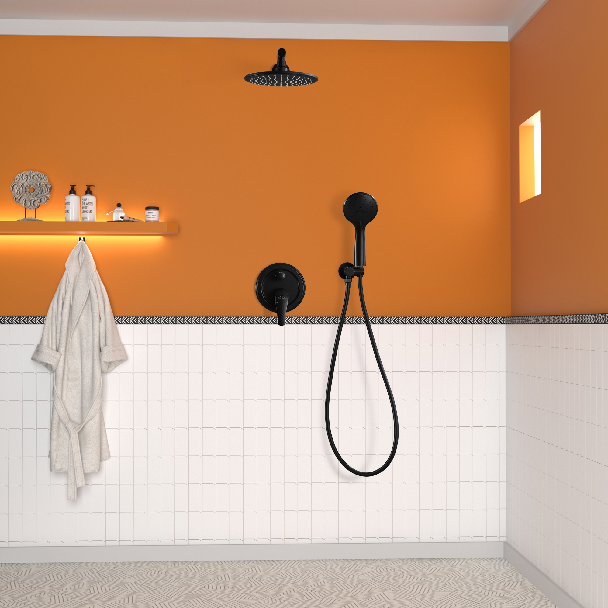 9/10/12" Wall Mounted Rain Shower System with 5-Spray Patterns (Valve Included)