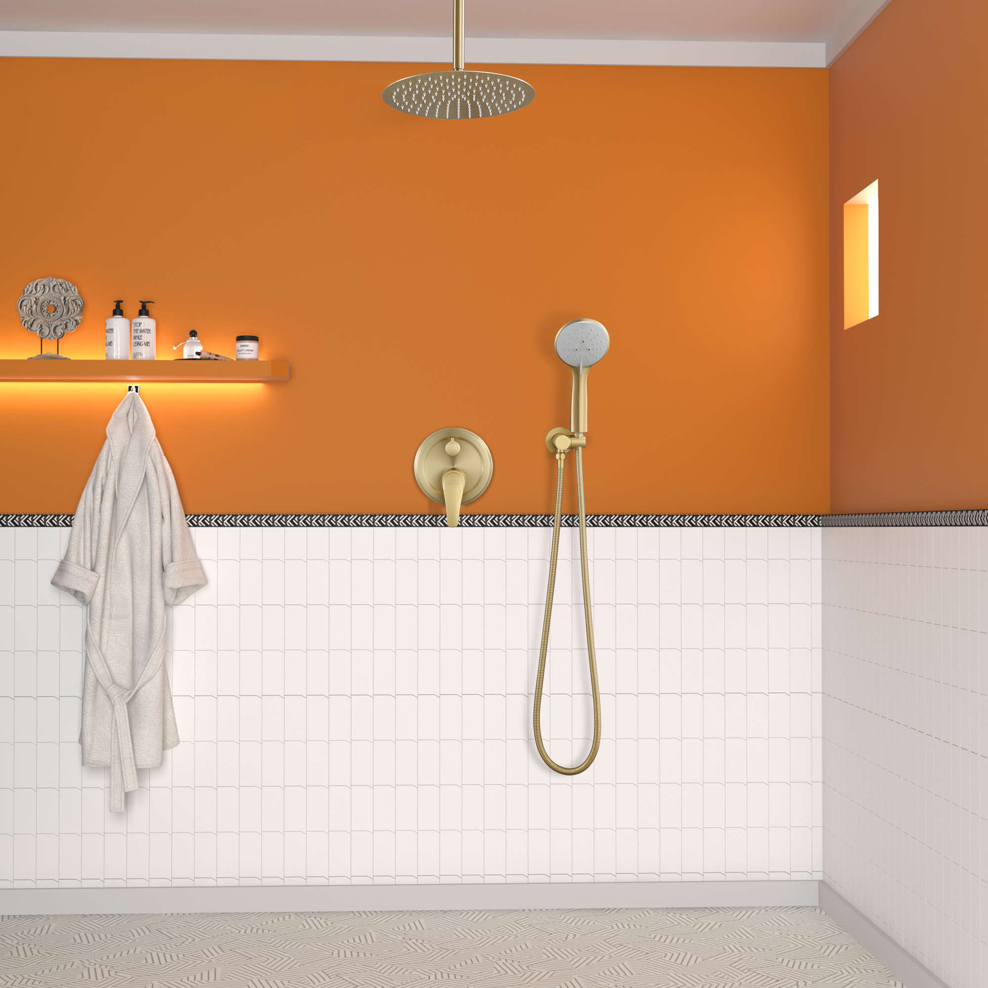 12" 5-Spray Dual Shower Head System with Brass Valve Included