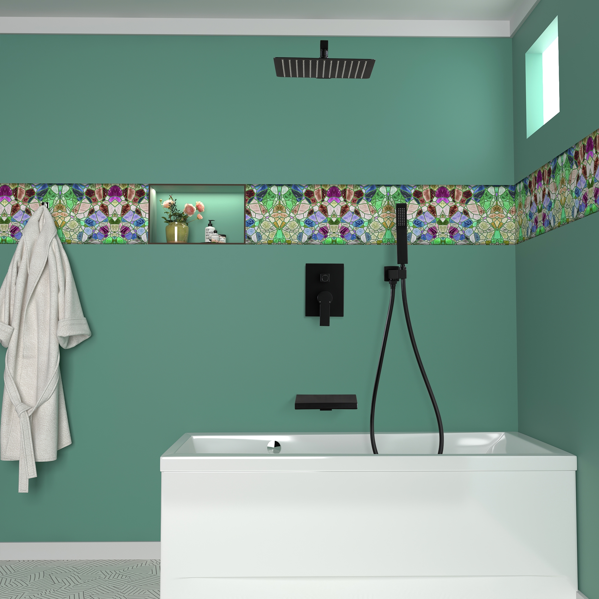 12" WallMount Shower System with Tub Spout in Matte Black