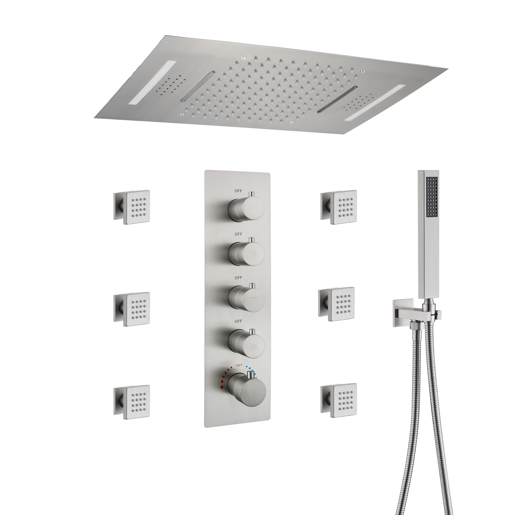 Deluxe 4-Function Thermostatic Shower System with LED Lighting & Bluetooth Music 