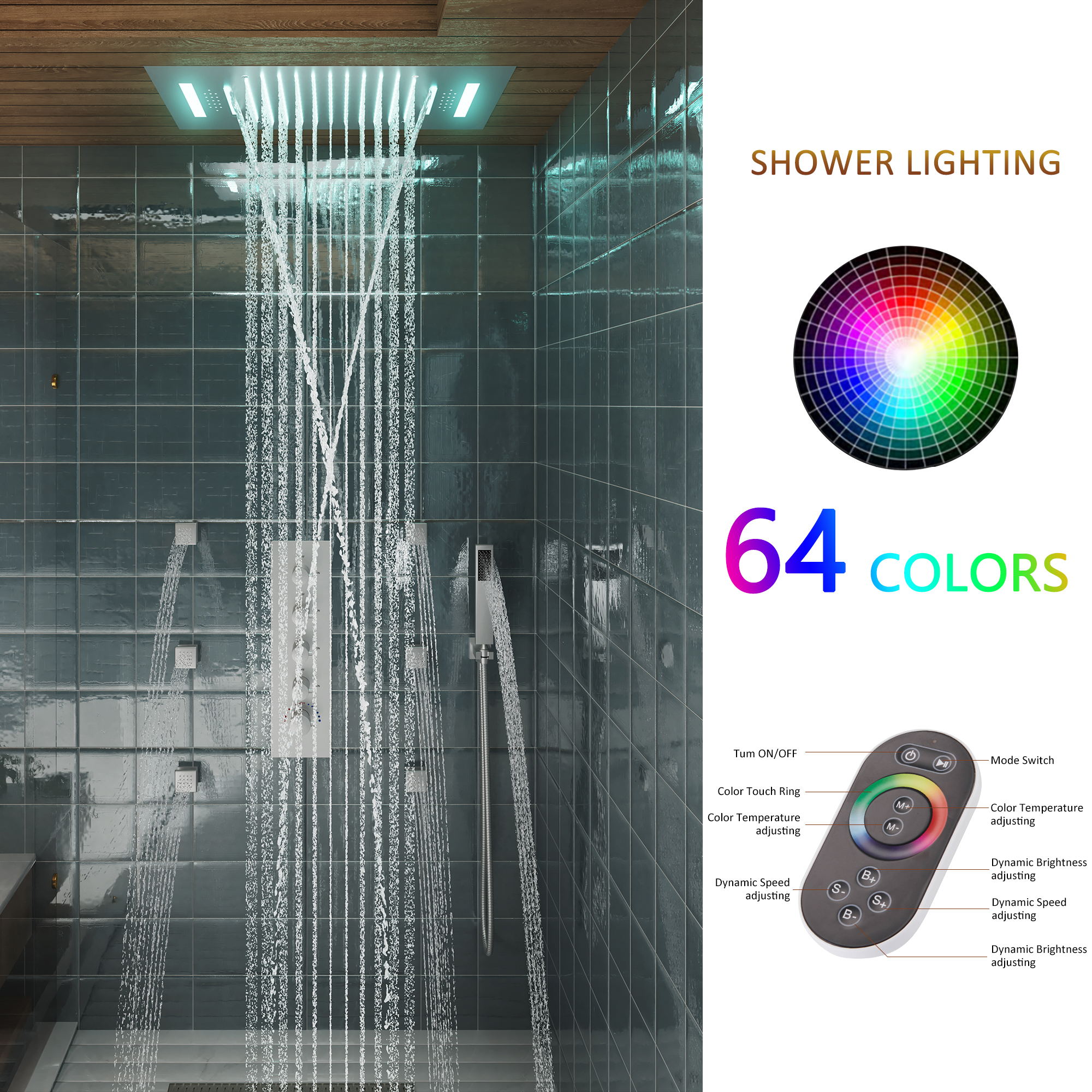 Deluxe 4-Function Thermostatic Shower System with LED Lighting & Bluetooth Music 