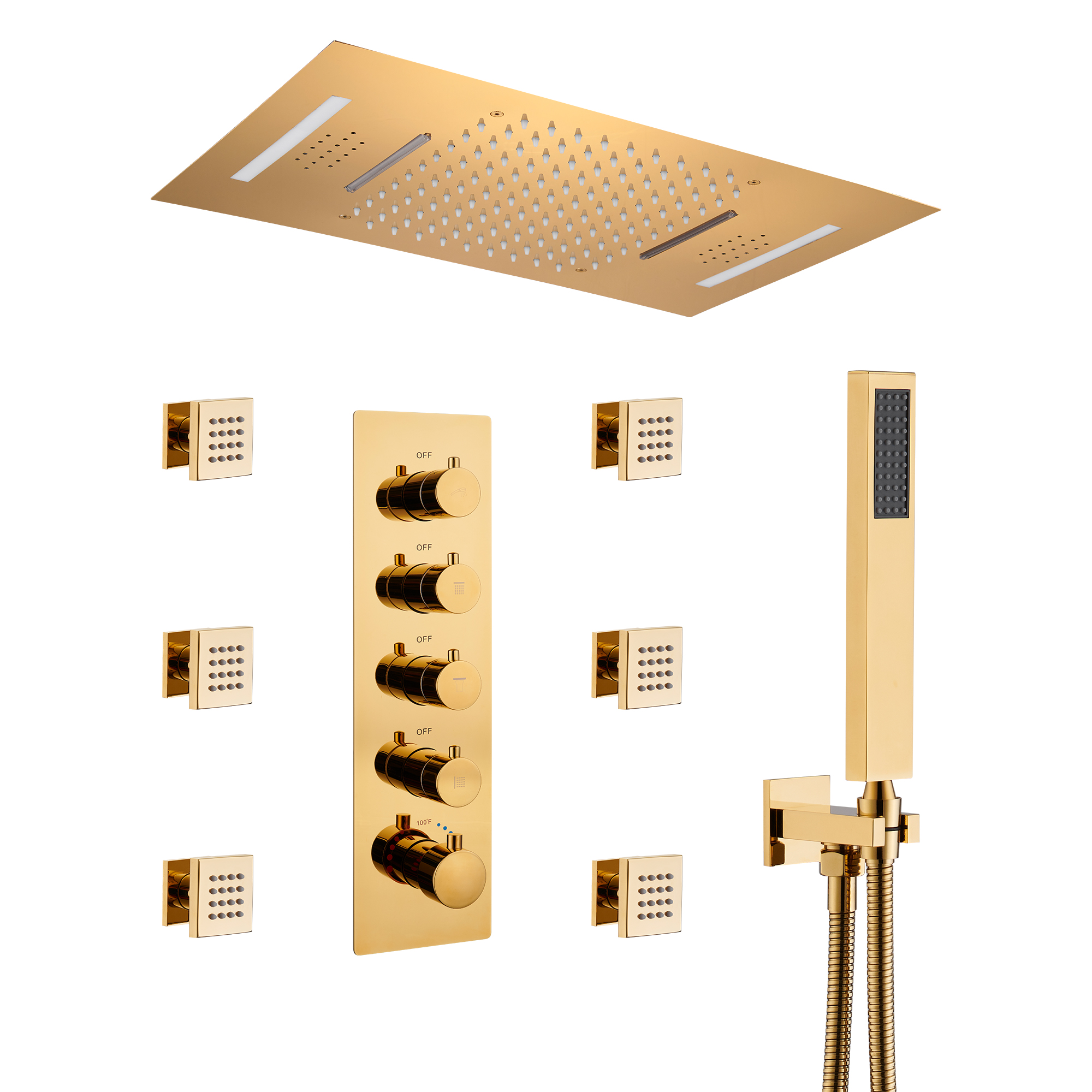 Deluxe 4-Function Thermostatic Shower System with LED Lighting & Bluetooth Music 