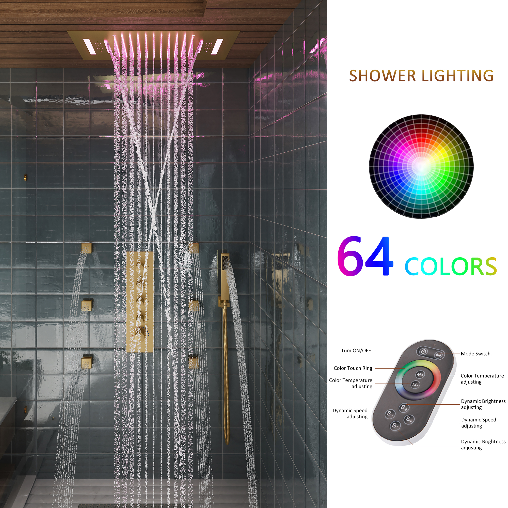Deluxe 4-Function Thermostatic Shower System with LED Lighting & Bluetooth Music 