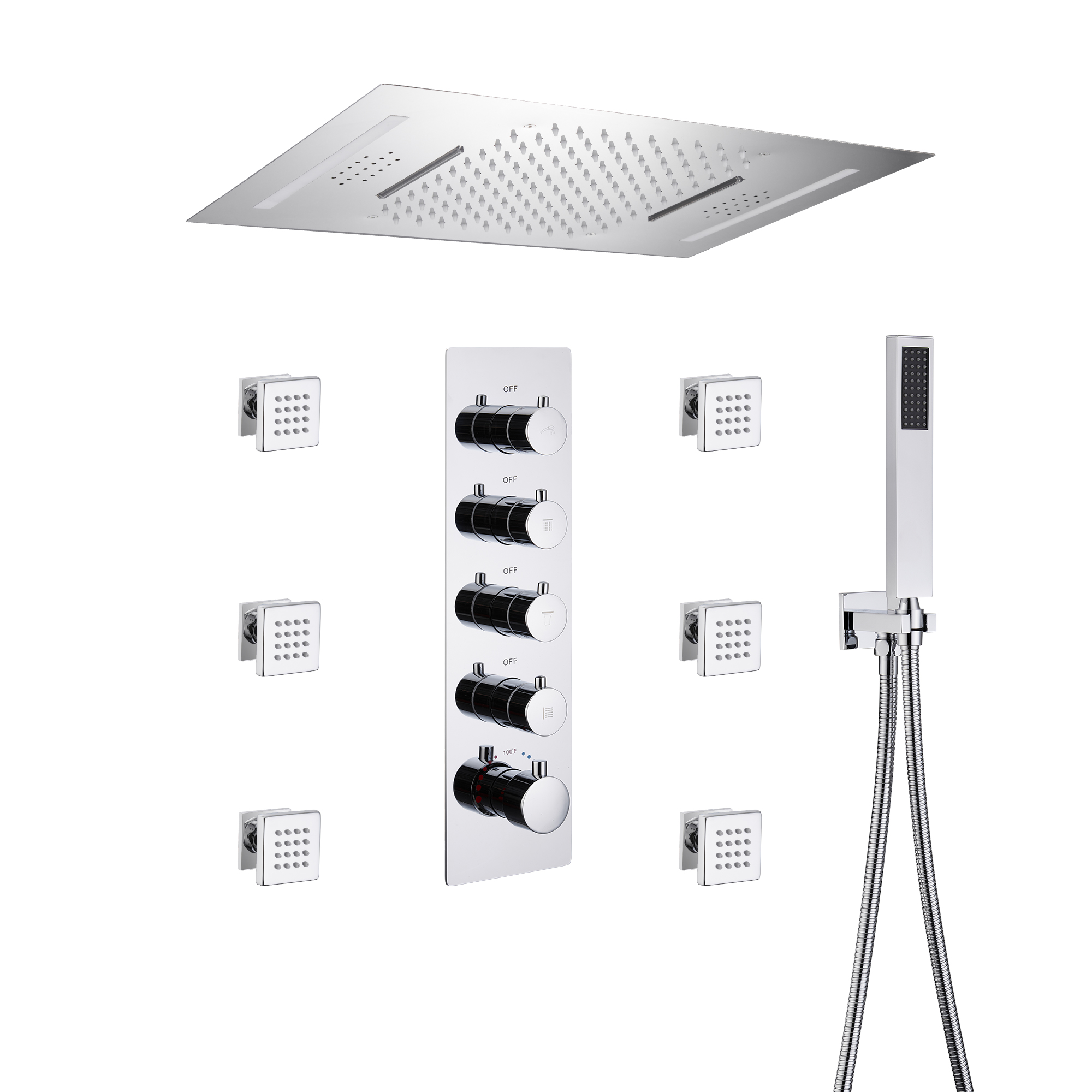 Deluxe 4-Function Thermostatic Shower System with LED Lighting & Bluetooth Music 
