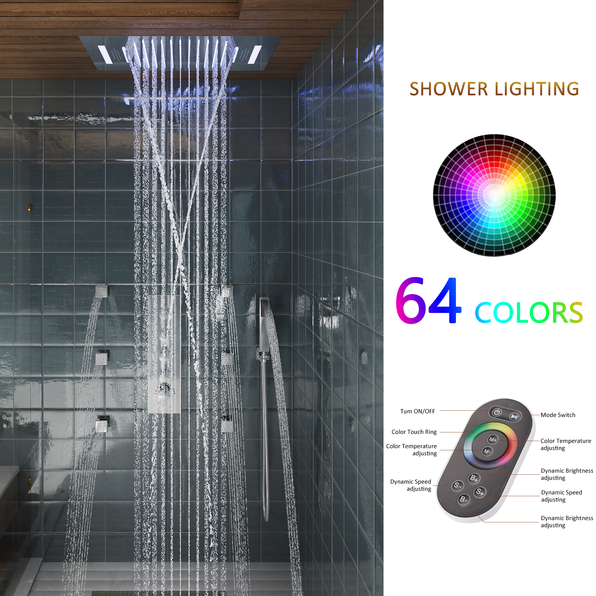 Deluxe 4-Function Thermostatic Shower System with LED Lighting & Bluetooth Music 