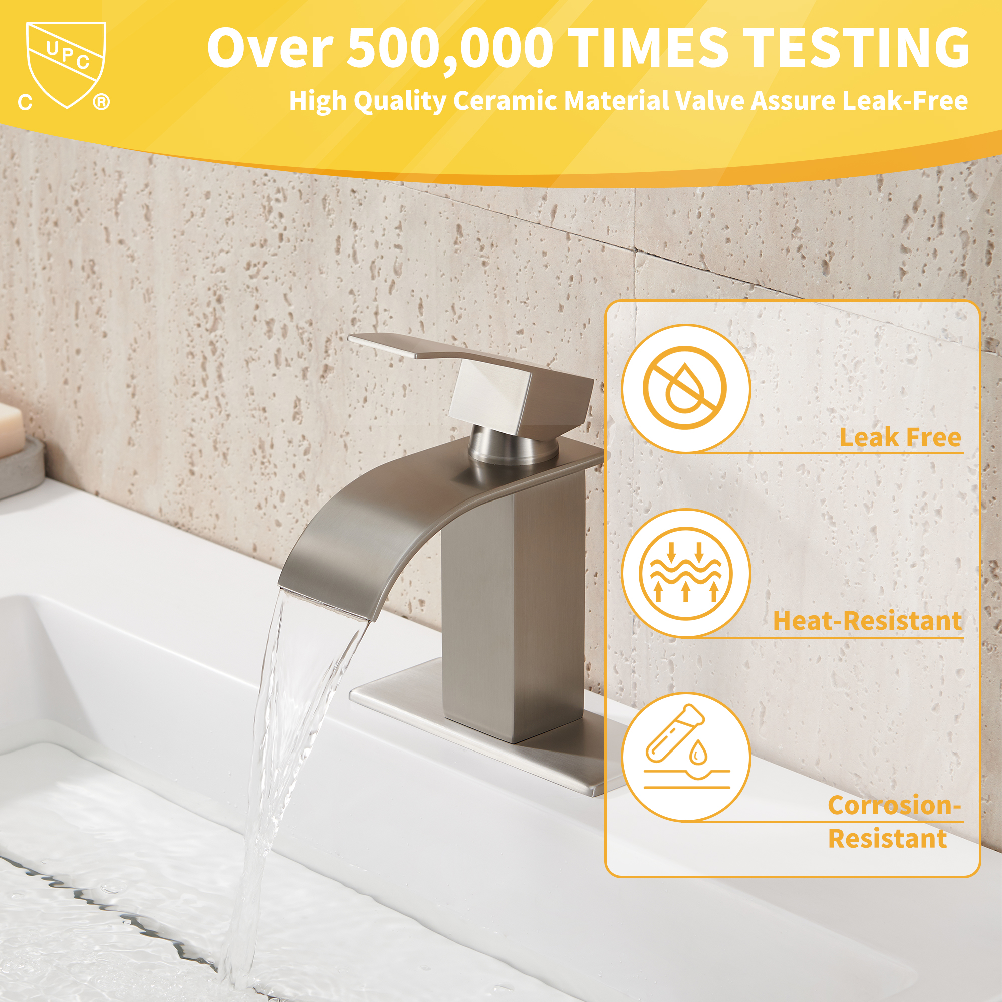 Single Handle Bathroom Sink Faucet Waterfall Spout Bathroom Sink Faucet