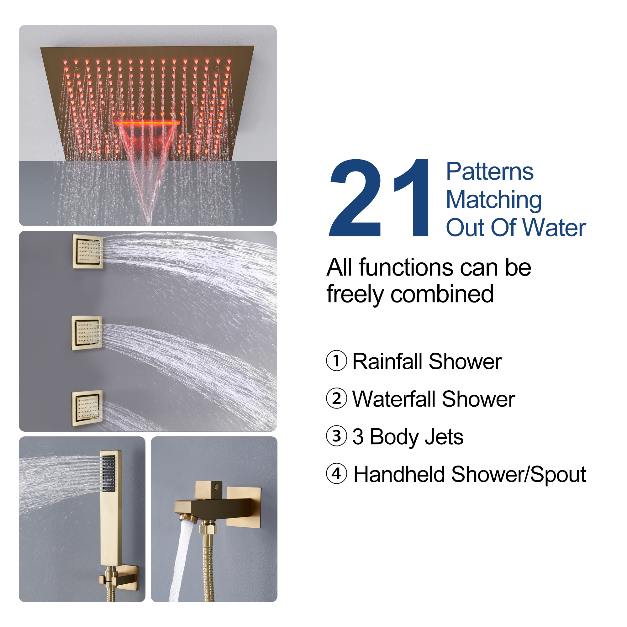 16" Ceiling-Mount 4-Way Shower System with LED Display and Music Player