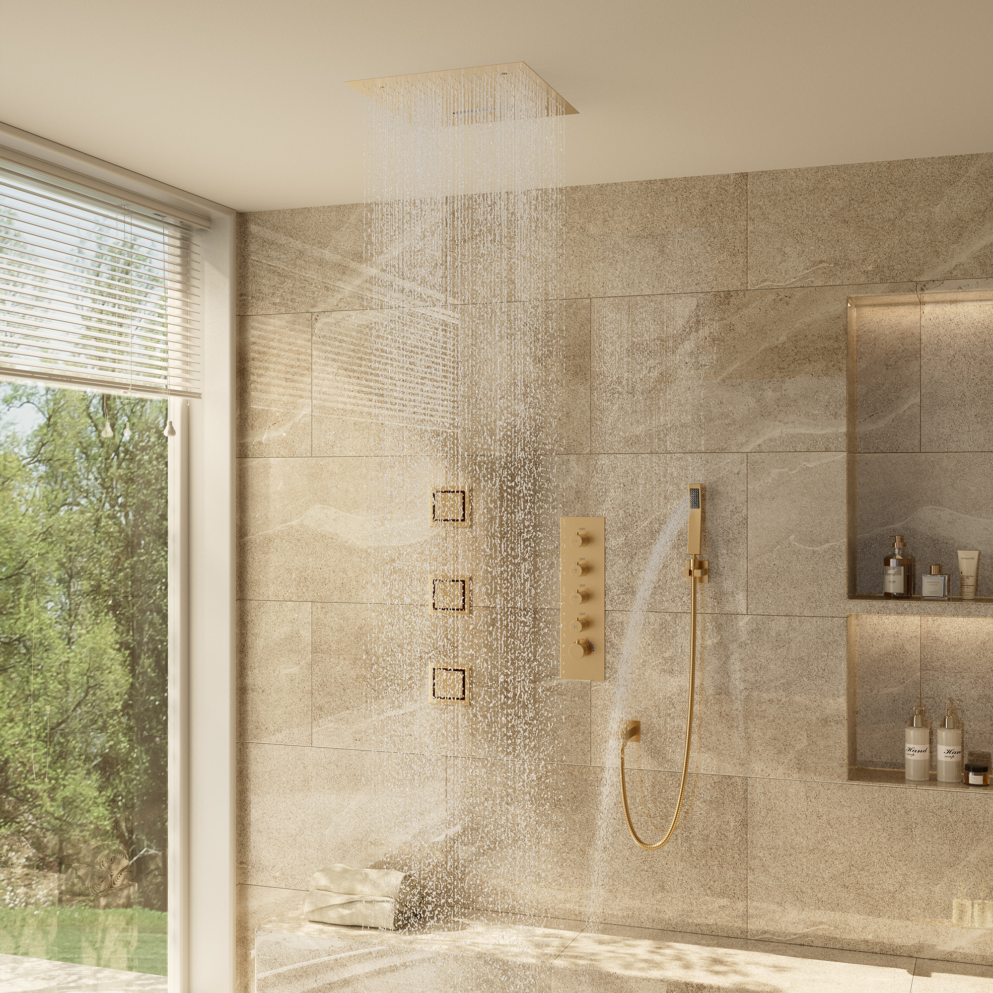 16" Ceiling-Mount 4-Way Shower System with LED Display and Music Player